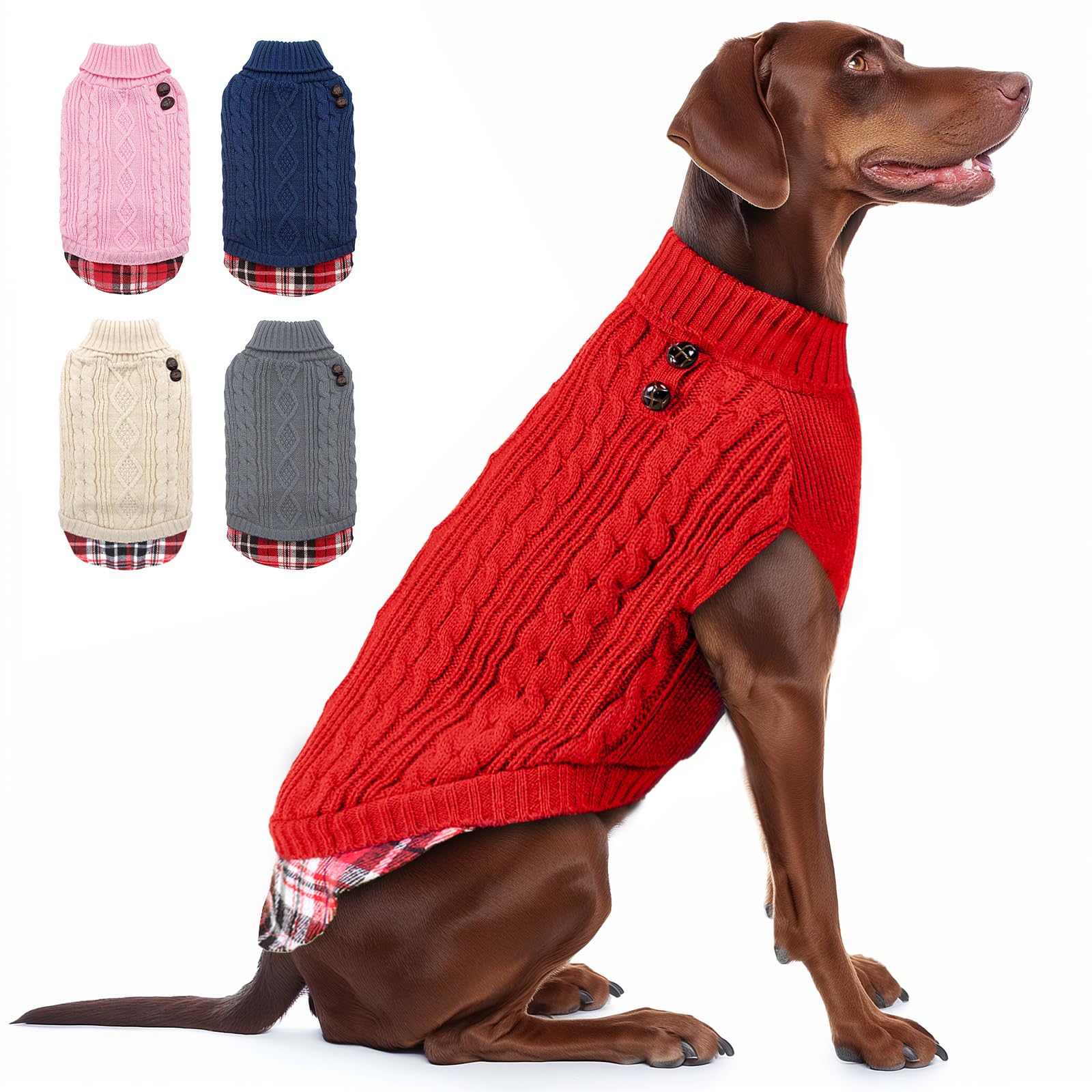 Kyeese Dog Sweater For Medium Dog Turtleneck Cable Knit Pullover Warm Pet Sweater With Leash Hole
