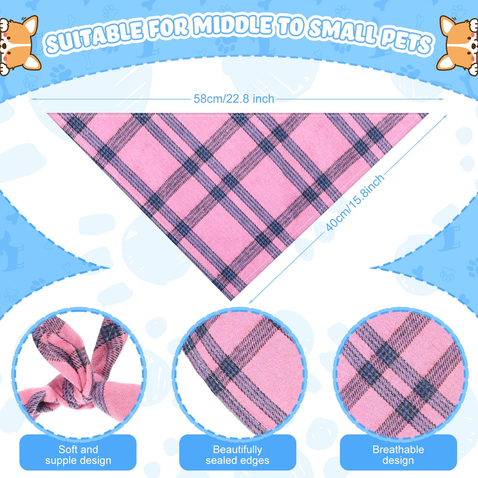 100 Pcs Bulk Dog Bandanas Plaid Dog Scarf Cute Pet Bandanas Washable Cotton Puppy Cat Bandanas Comfortable Dog Bib Kerchief For
