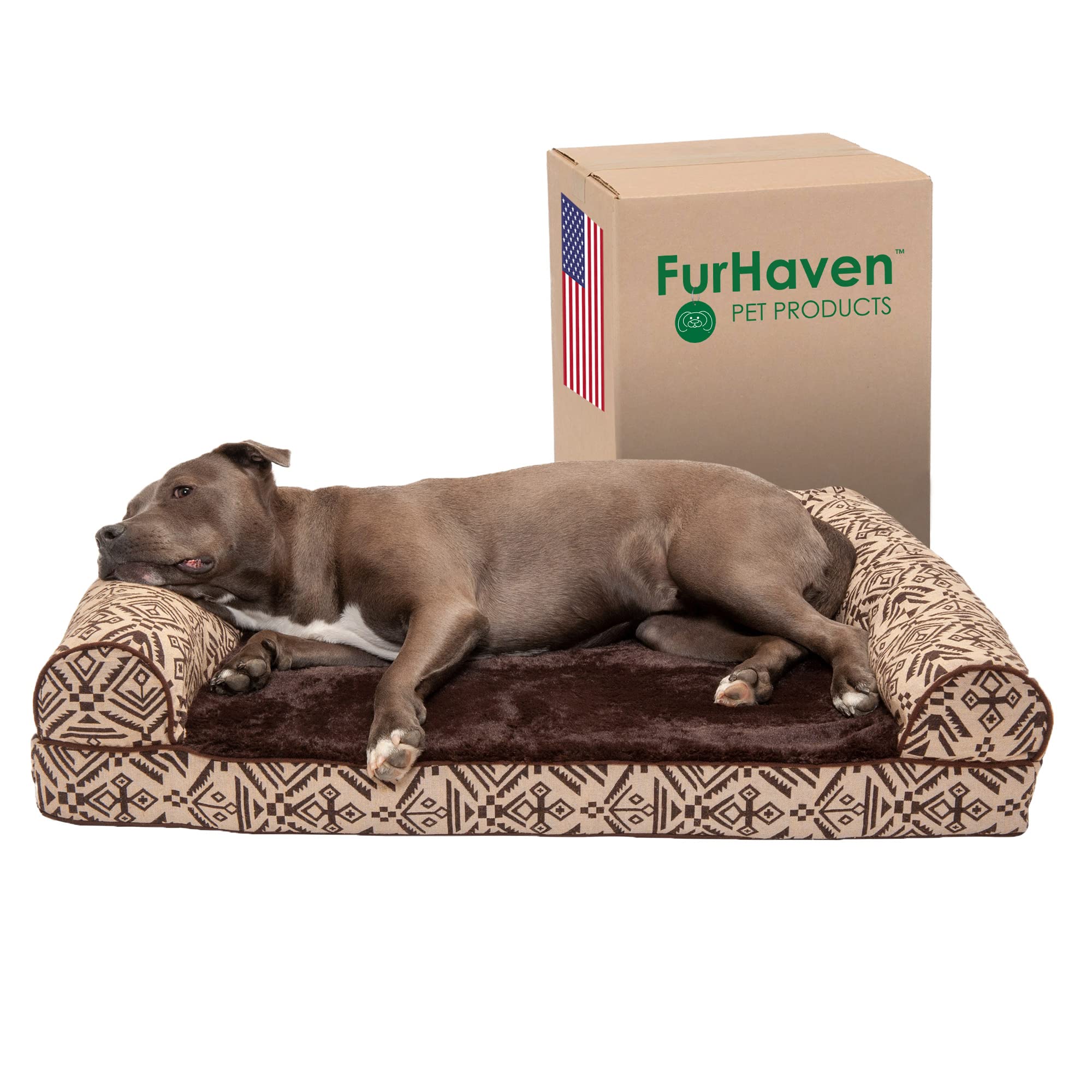 Furhaven Orthopedic Dog Bed for Large/Medium Dogs w/ Removable Bolsters & Washable Cover, For Dogs Up to 55 lbs - Plush & Southw