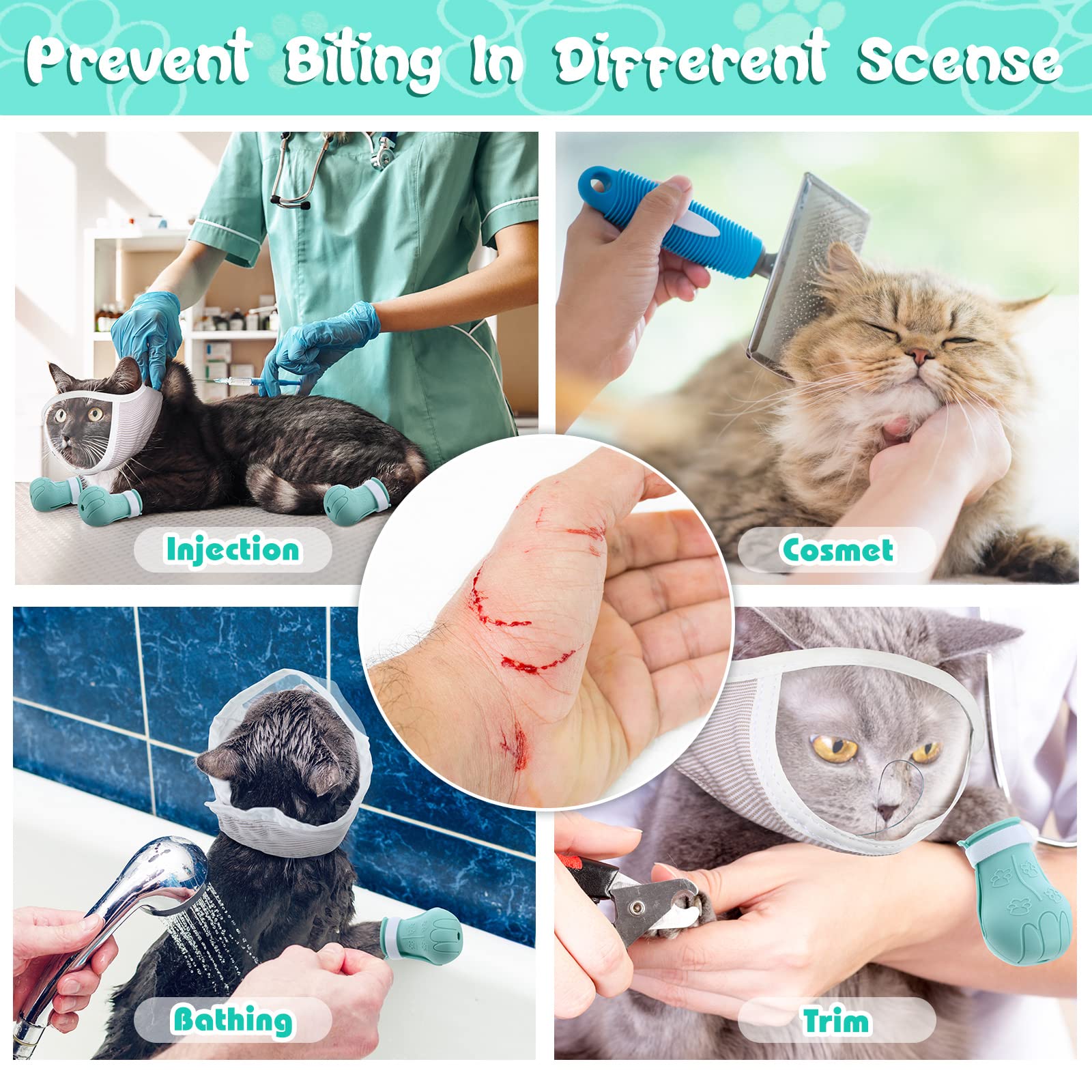 Hillban Cat Muzzle For Grooming With 4 Silicone Boots Breathable Transparent Face Guard Silicone Cat Claw Covers Anti Scratch Bo