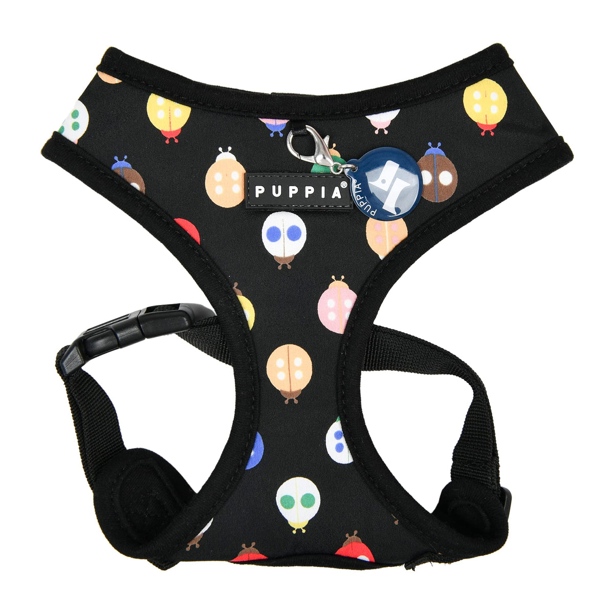 Puppia Spring And Summer Fashion Over-The-Head Dog Harness, Black_Ladybeetle, Small