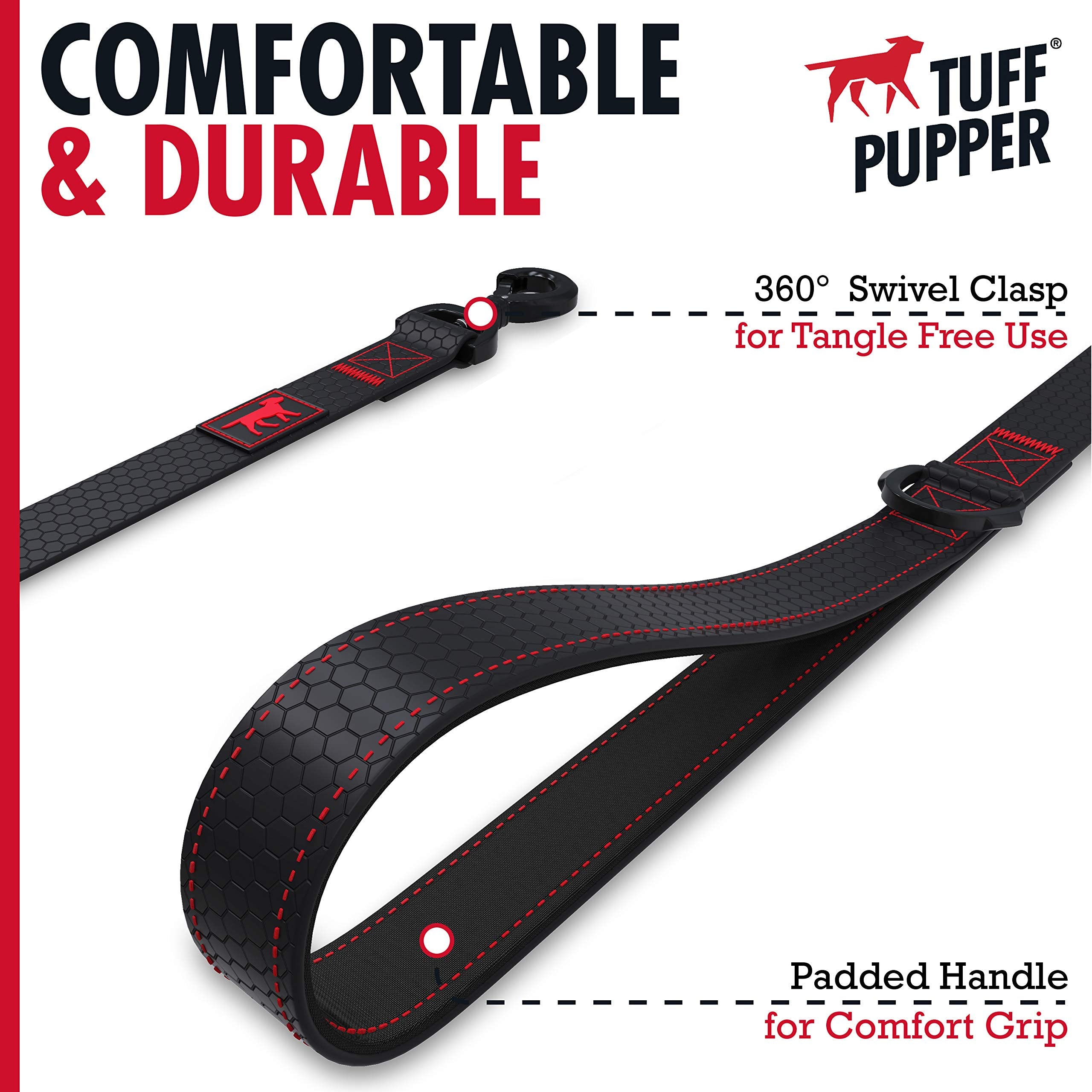 Tuff Pupper Heavy Duty Waterproof Dog Leash, 6ft PVC-Coated, Rover Green, Rust-Proof with Locking Carabiner