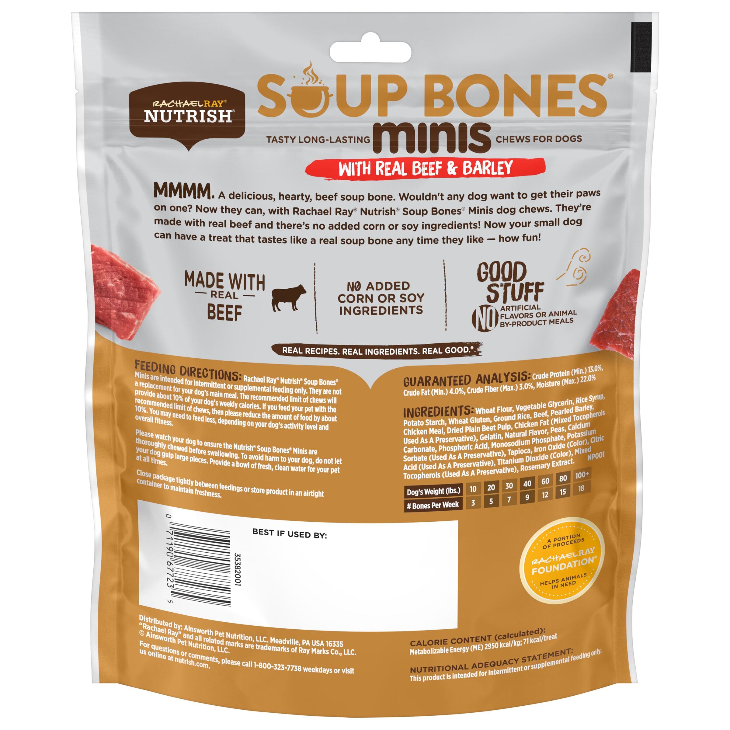 Nutrish Soup Bones Minis Dog Chews with Real Beef & Barley, 6.3oz Pouch, Pack of 7