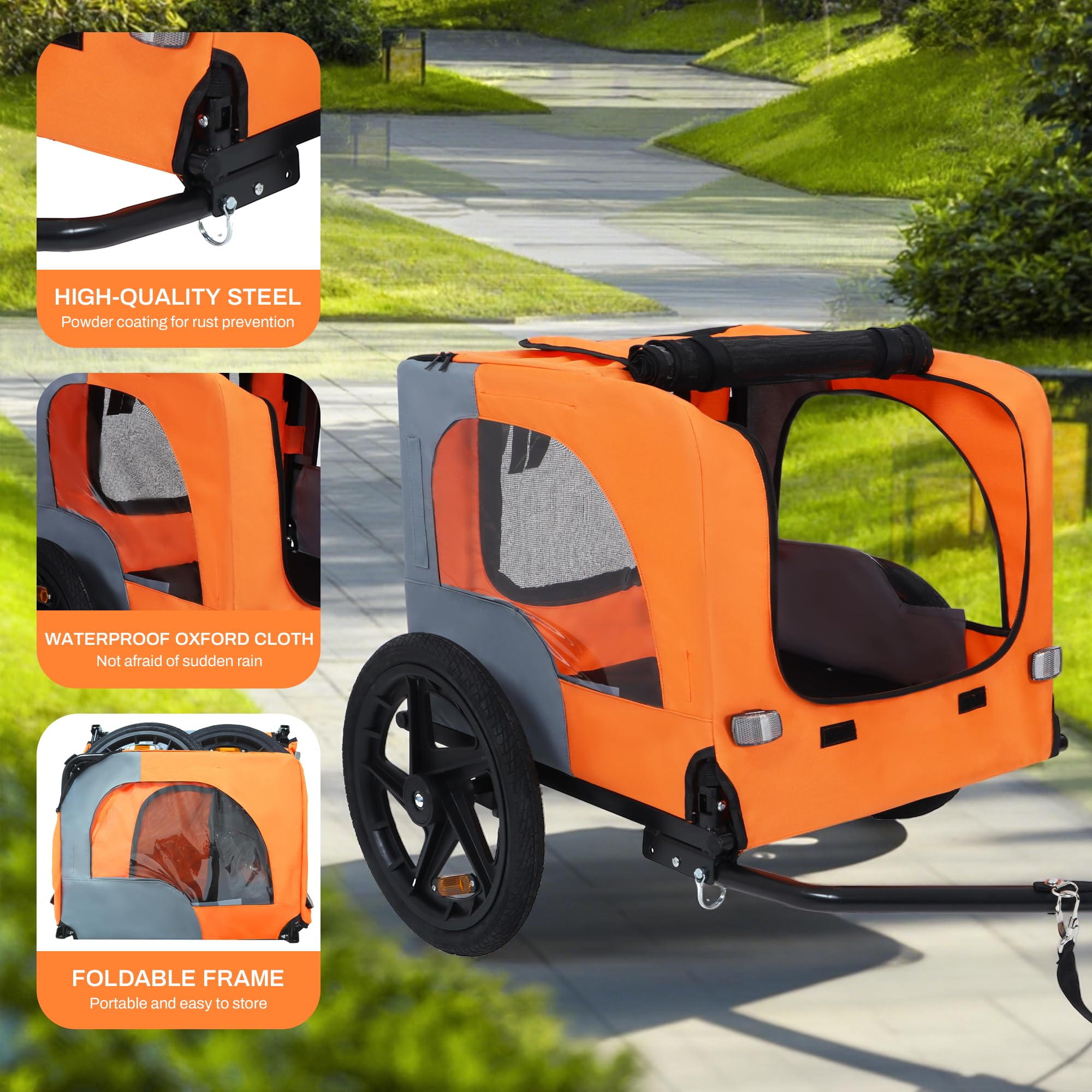 Aosute Pet Bike Trailer,Dog Bike Trailer for Small and Medium Pets,Up to 88 lbs Easy Folding Cart Frame Quick Release Wheels,Non