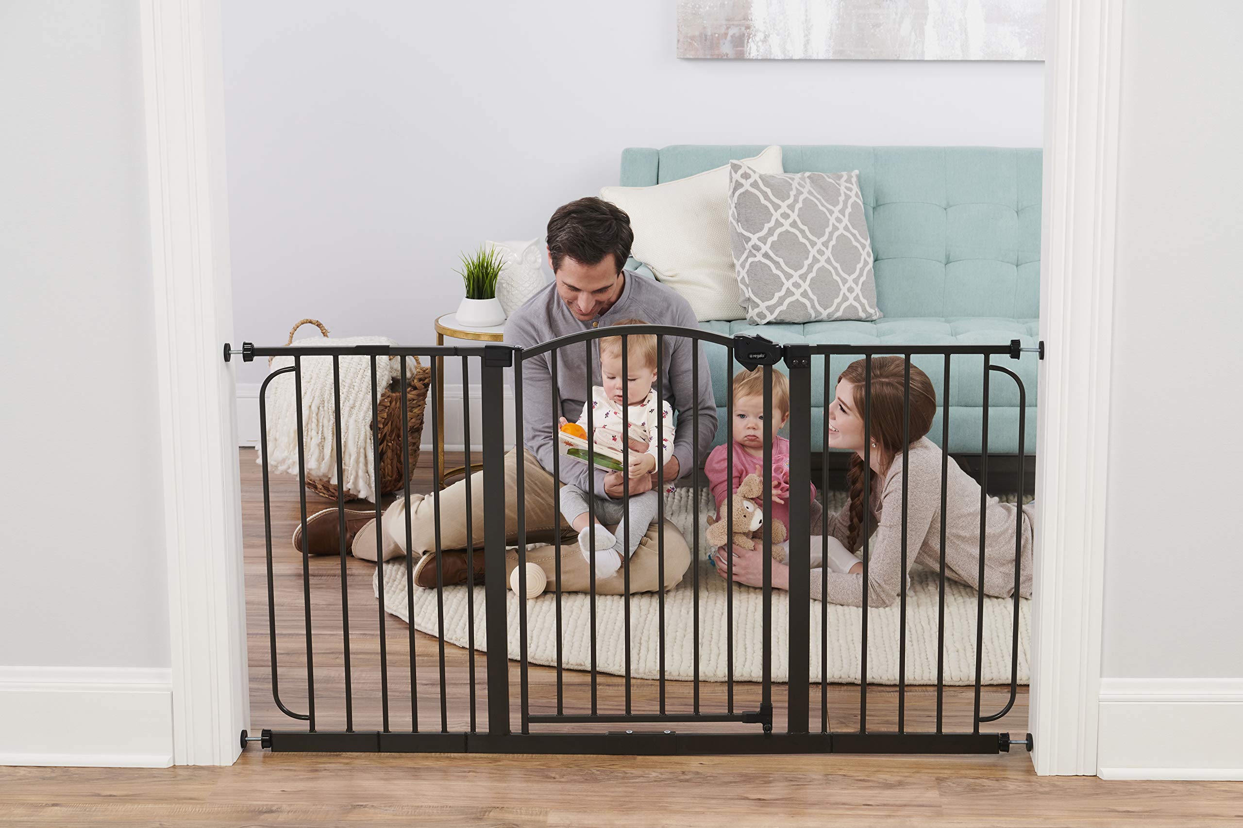 Regalo 58-Inch Home Accents Super Wide Walk Through Baby Gate, Includes 6-Inch, 8-Inch And 12-Inch Extension, 4 Pack Of Pressure Mounts And 4 Pack Of Wall Cups And Mounting Kit
