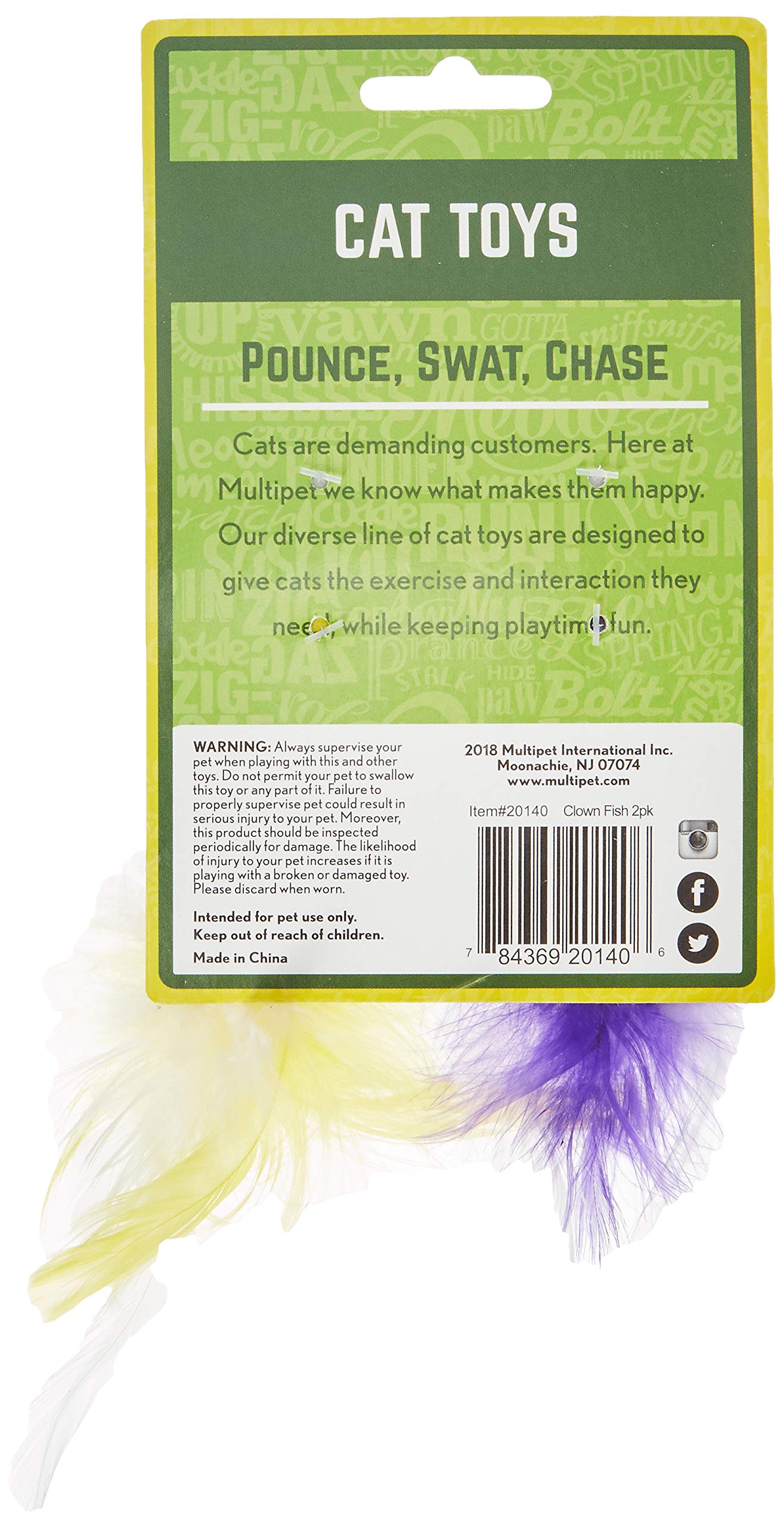 Multipet 4.5 Inch Catnip Clown Fish with Feather Tails, Colors Vary (Two Fish)