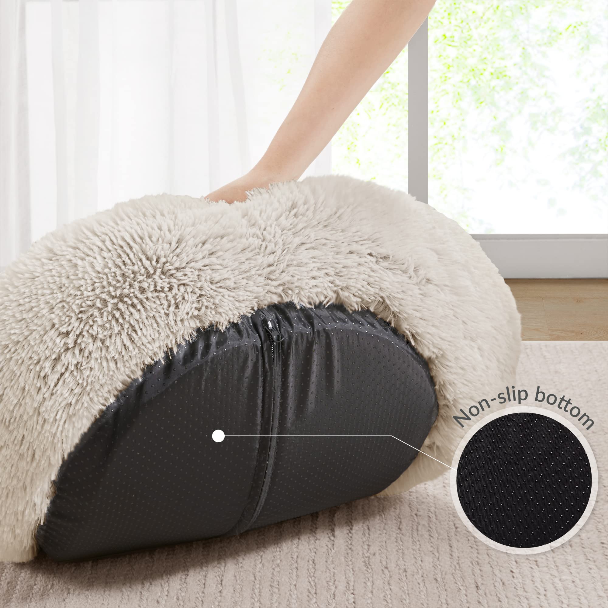 Friends Forever Calming Dog Bed for Medium Dogs, Donut Medium Pet Bed, 30 Inches Memory Foam Orthopedic Dog Bed with Fluffy Plus