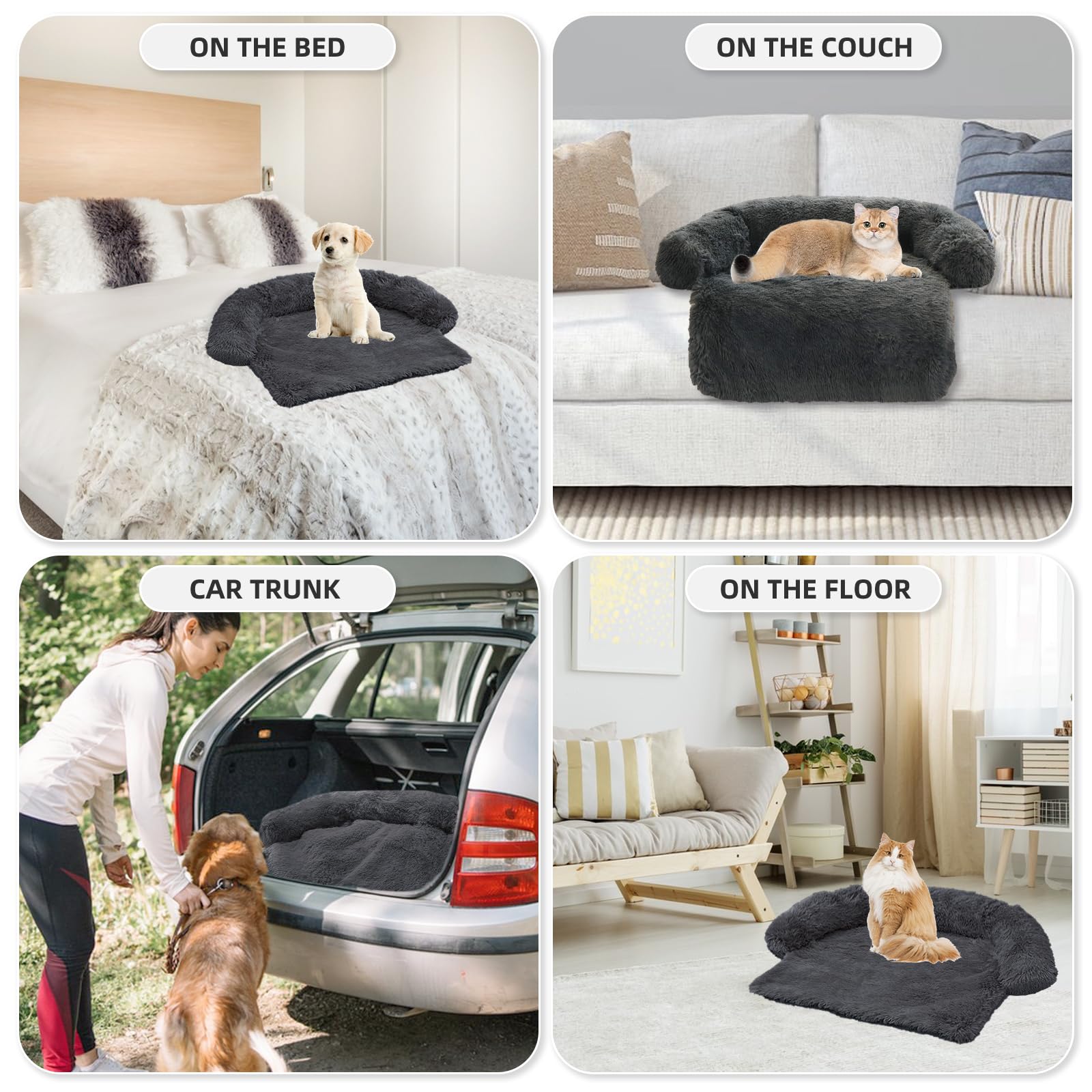 Calming Dog Bed Fluffy Plush Dog Mat For Furniture Protector With Removable Washable Cover For Large Medium Small Dogs And Cats (Xs(31“X23.5”X5“), Dark Grey)