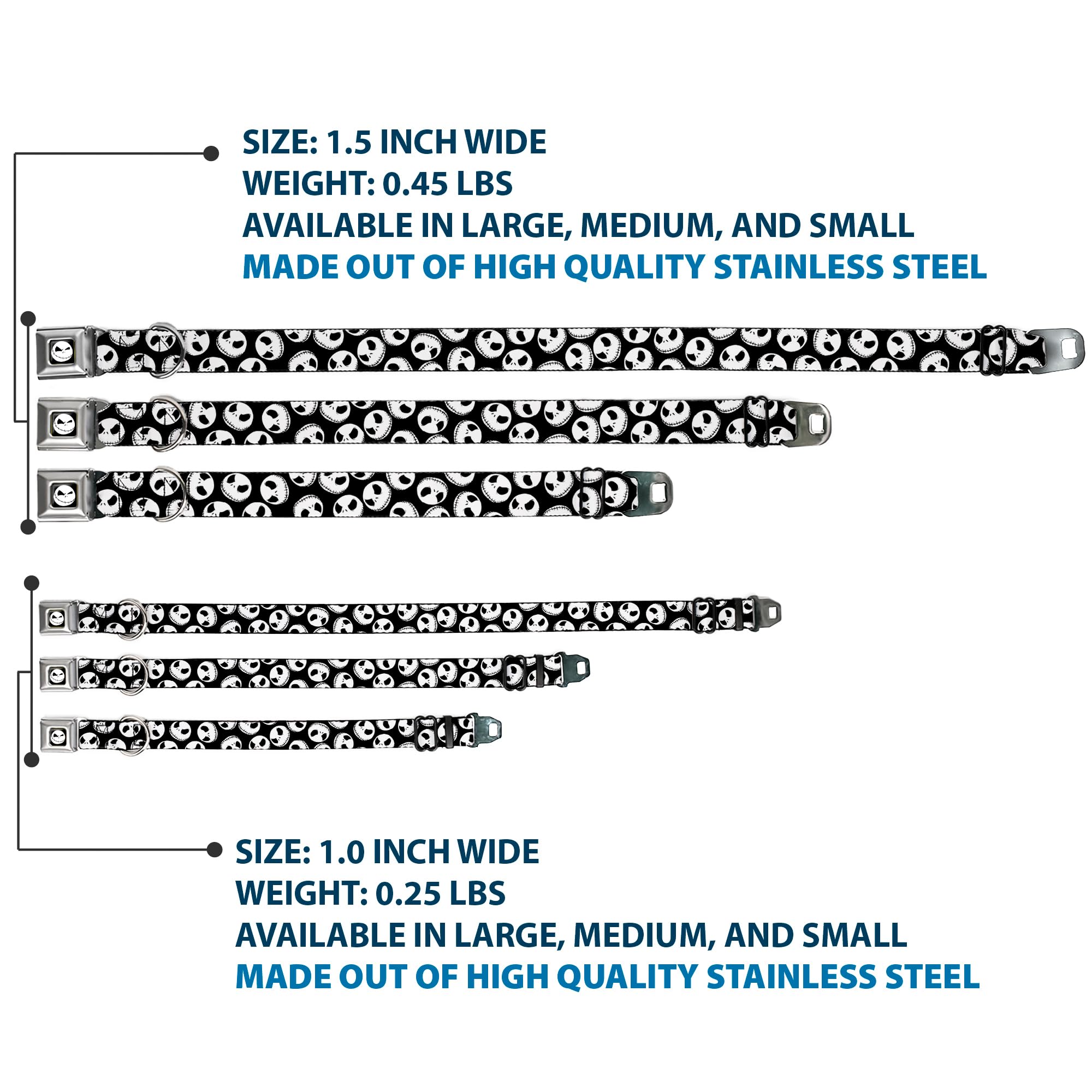 Buckle-Down Seatbelt Buckle Dog Collar - Nbc Jack Expressions Scattered Black/White - 1' Wide - Fits 9-15' Neck - Small