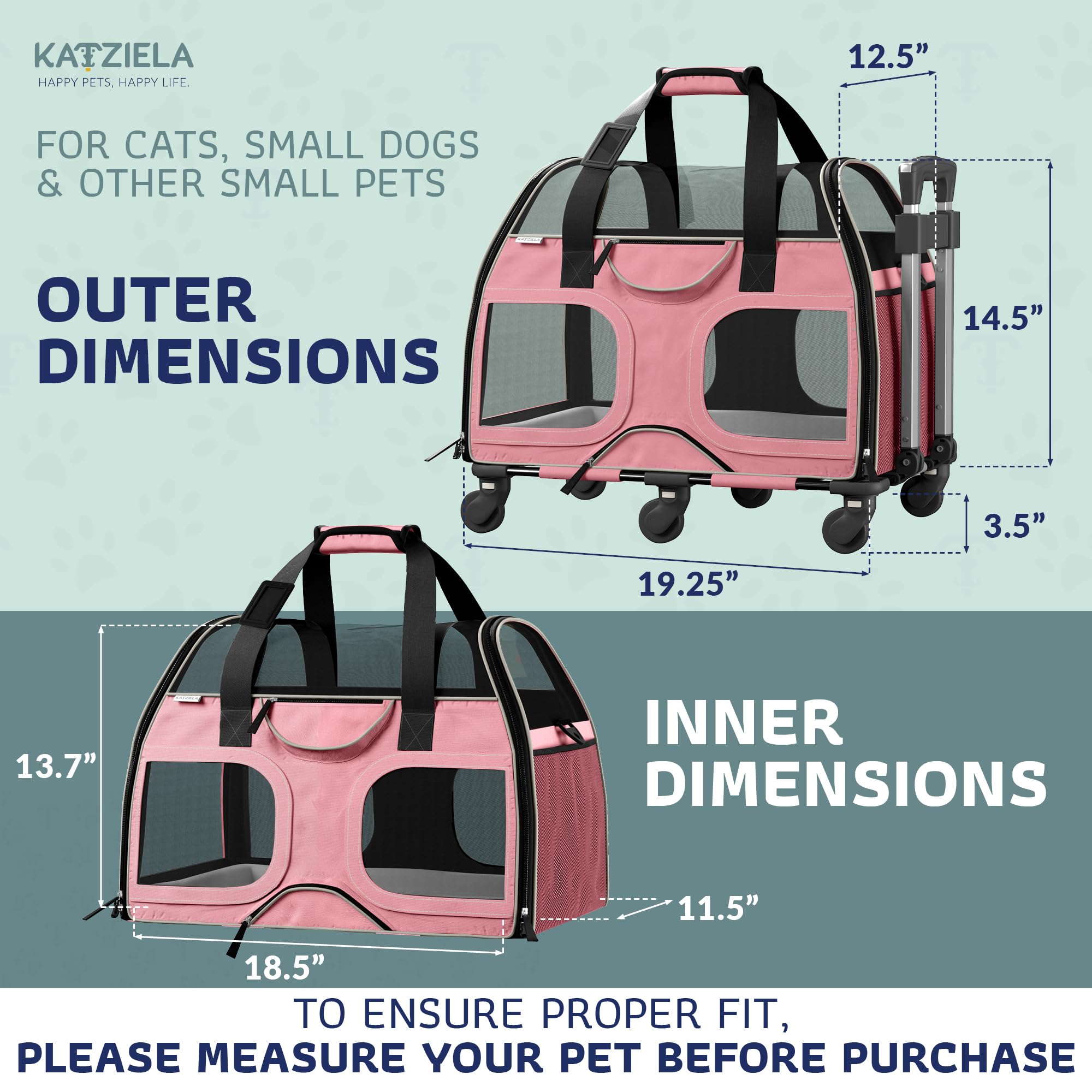 Katziela Pet Carrier - Airline Compliant Dog Carrier - Tsa Approved Pet Carrier For Small Dogs And Cats - Soft Faa Travel Airpla