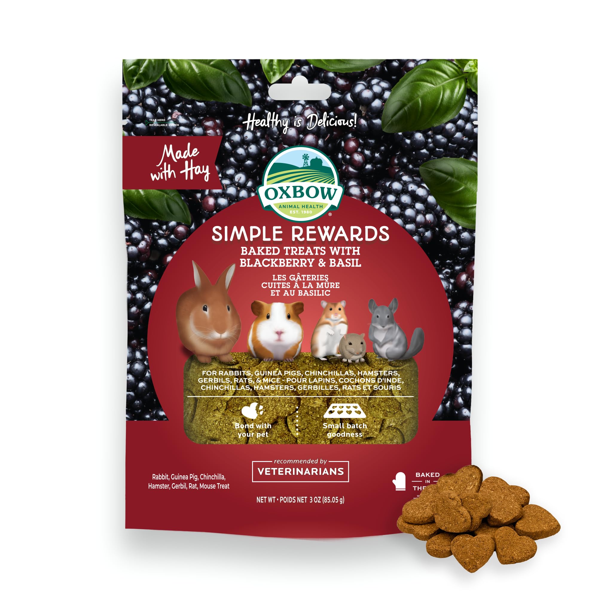 Oxbow Simple Rewards BlackBerry & Basil Treats, Great as Chinchilla, Hamster, Rodent, Guinea Pig & Rabbit Treats, Small Pet Snac