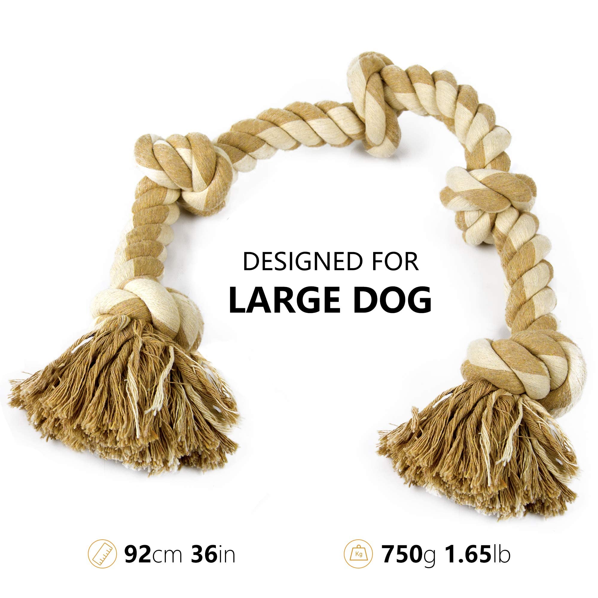 Petifine Dog Rope Toys For Aggressive Chewers, Heavy Duty Dog Chew Rope Toys For Large Medium Dogs- 3 Feet 5 Knots Tough Interac