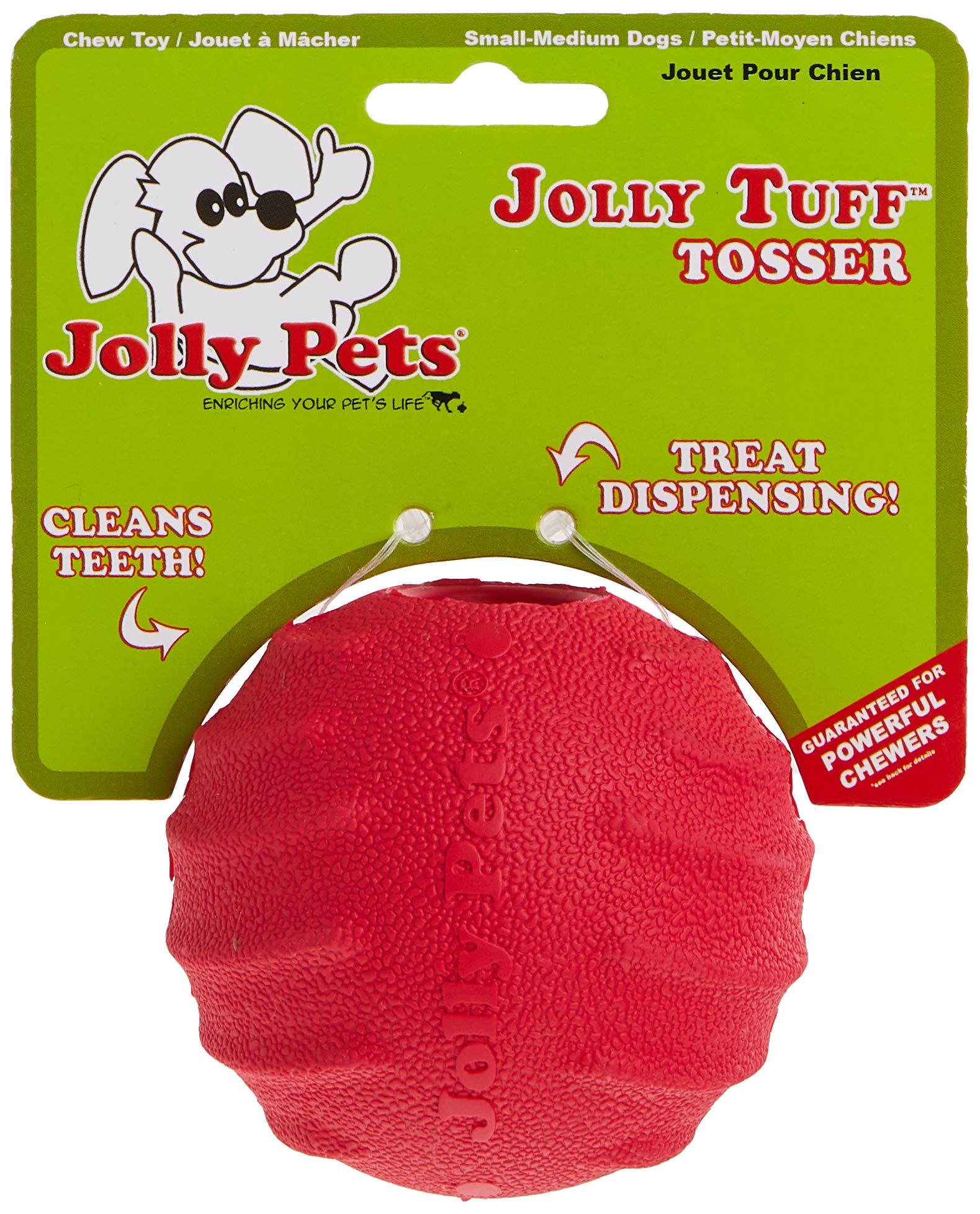 Jolly Pets Tuff Tosser Bouncing Ball Tog Toy/Treat Holder, 3 Inches, Red