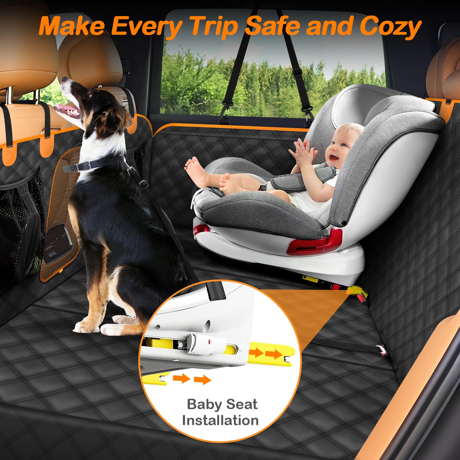 Icare Dog Car Seat Cover For Back Seat, Waterproof Back Seat Extender Supports 400Lb, Non-Slip Heavy Duty Dog Seat Cover Hard Bo