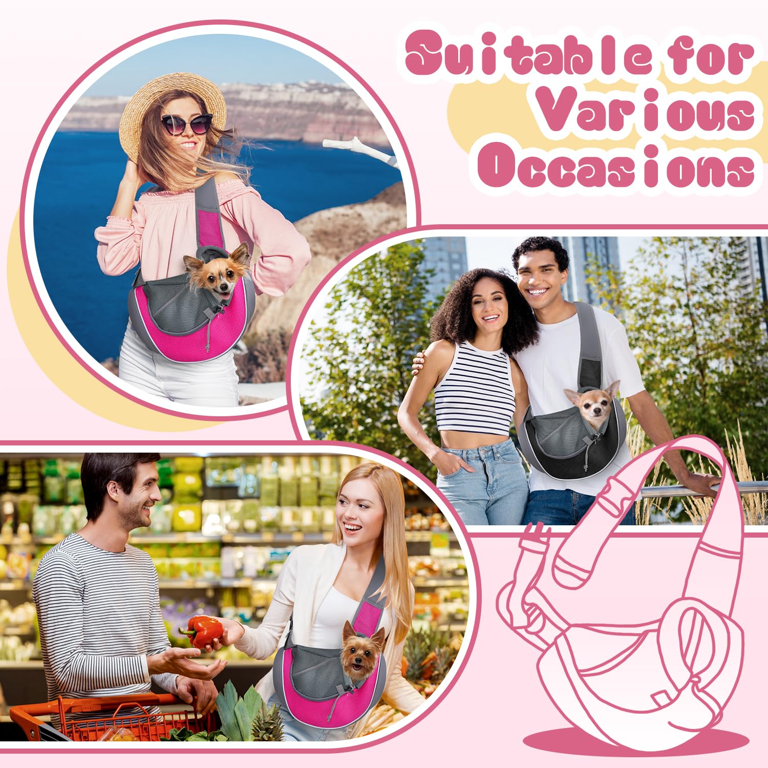 Yudodo Pet Dog Sling Carrier Mesh Hand Free Adjustable Dog Satchel Carrier Bag Papoose Crossbody For Small Medium Dog Cat Rabbit (S(Up To 5 Lbs), Black)