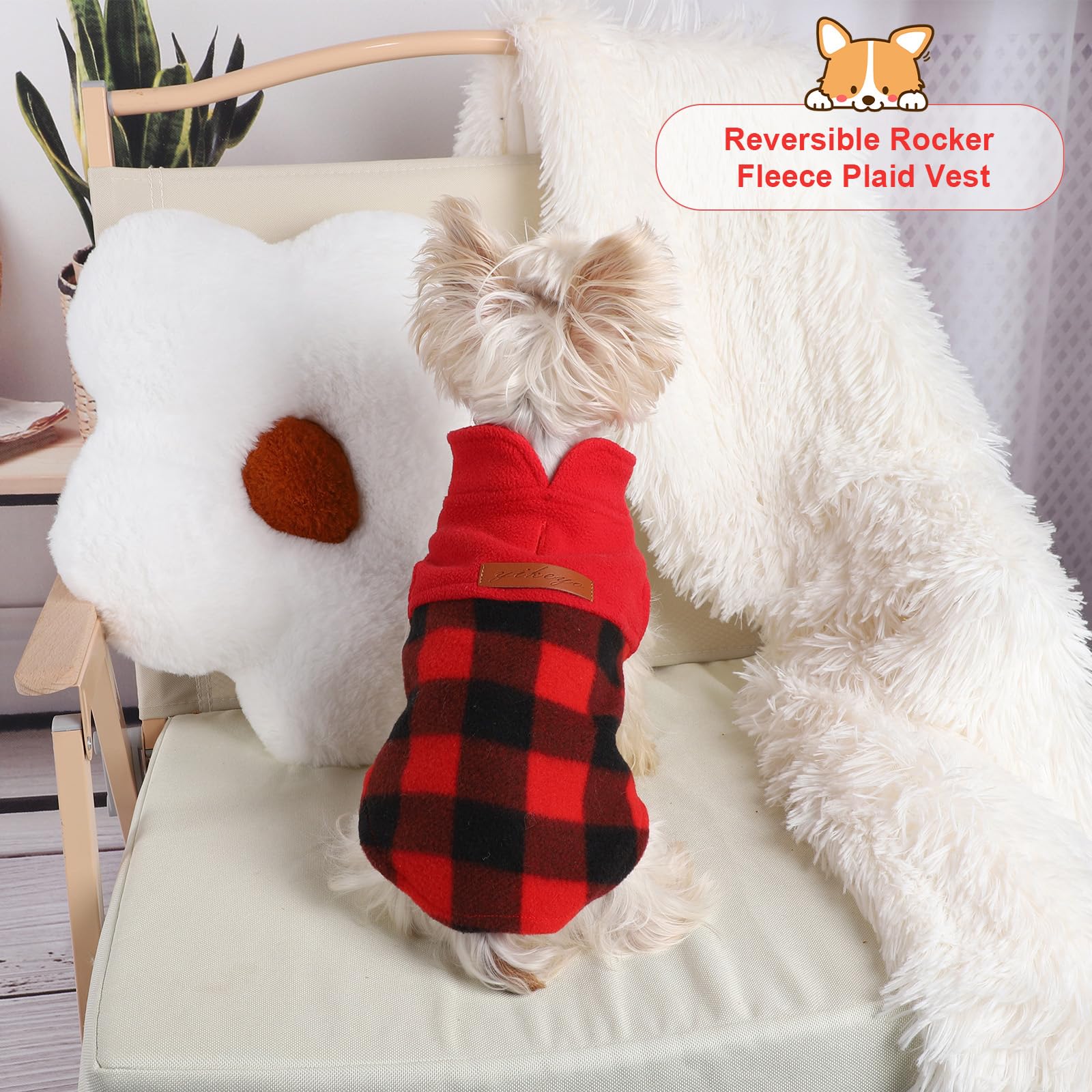 Dog Sweaters for Small Dogs Boy Girl, Plaid Dog Sweater Fleece New Year Dog Clothes Vest, Stretchy XSmall Dog Sweater Pet Clothe