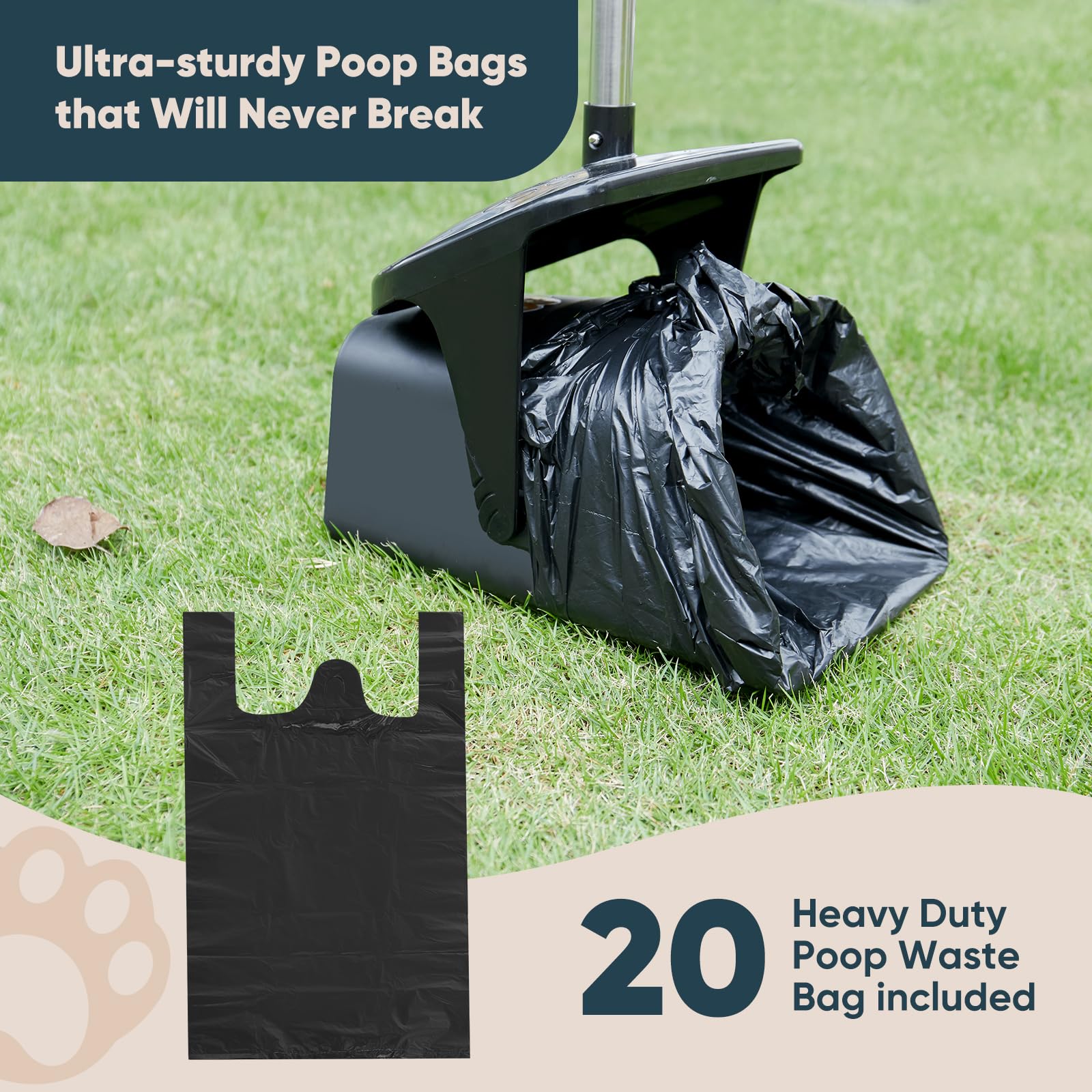 Ulugt Stainless Steel Dog Pooper Scooper,40'' Long Handle Swivel Bin, Rake And Spade,20 Waste Bags & Hook - Heavy Duty Portable