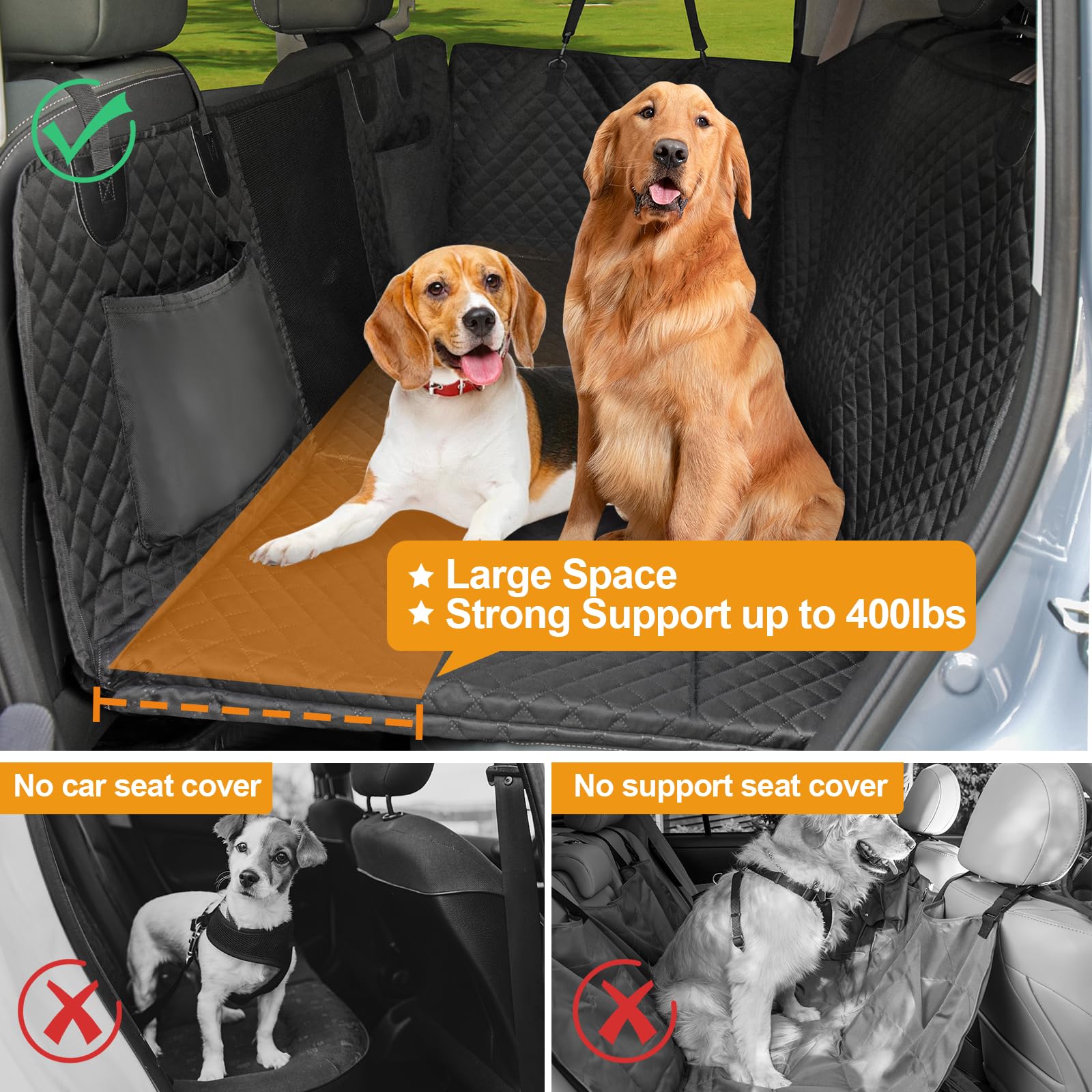 Honest Back Seat Extender For Dogs - Dog Car Hammock With Hard Bottom, 400Lbs Capacity, Waterproof, Standard, Black