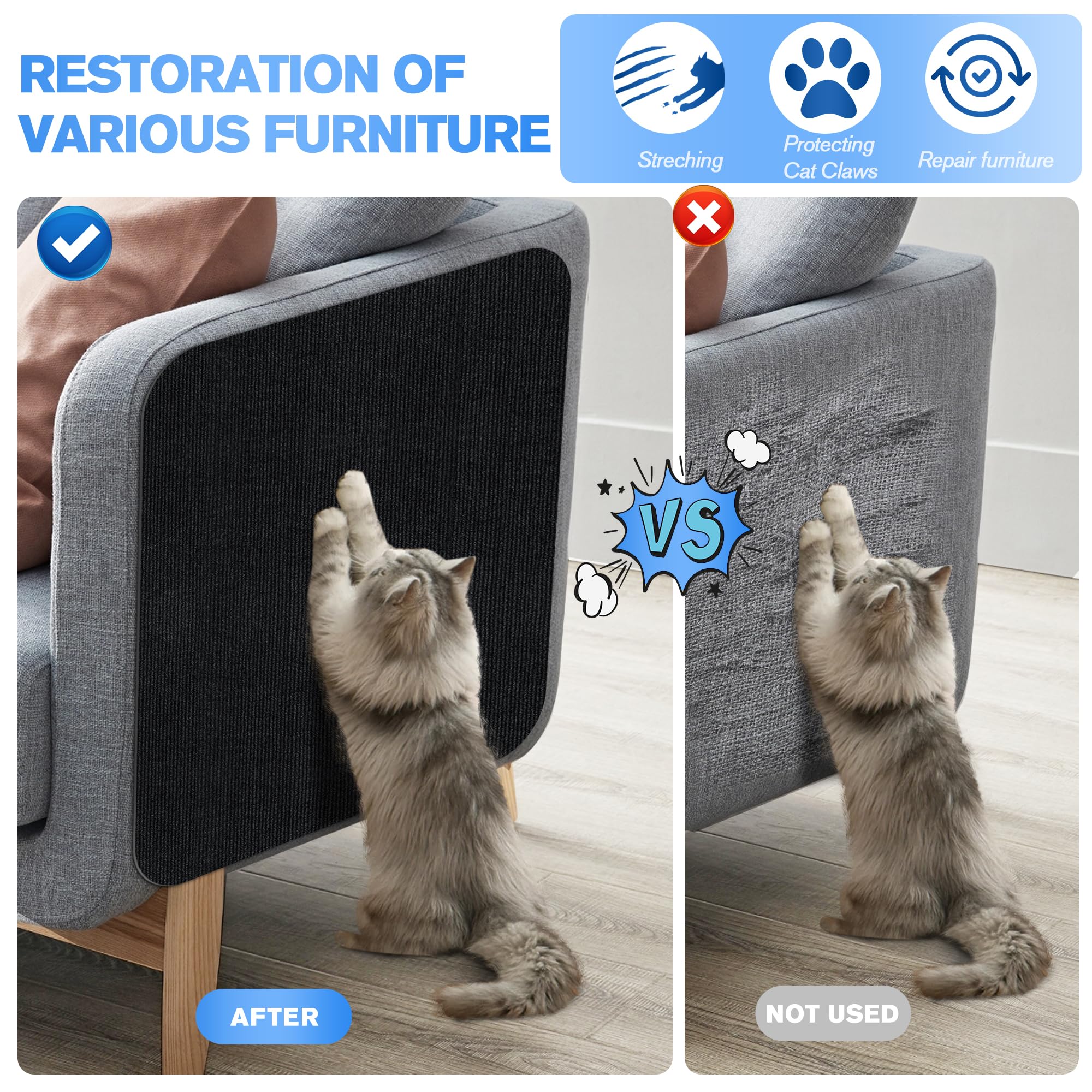 Cat Scratch Guards For Furniture 2Pack,39.3''X15.7'' Cat Scratch Mat Self-Adhesive Carpet Mat For Cat Tree,Cat Wall Shelves Cat