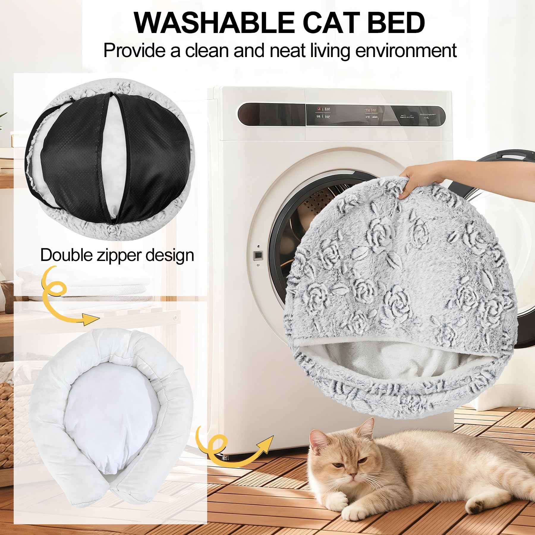 Calming Dog Beds & Cat Cave Bed with Hooded Cover,Removable Washable Round Beds for Small Medium Pets,Anti-Slip Faux Fur Fluffy