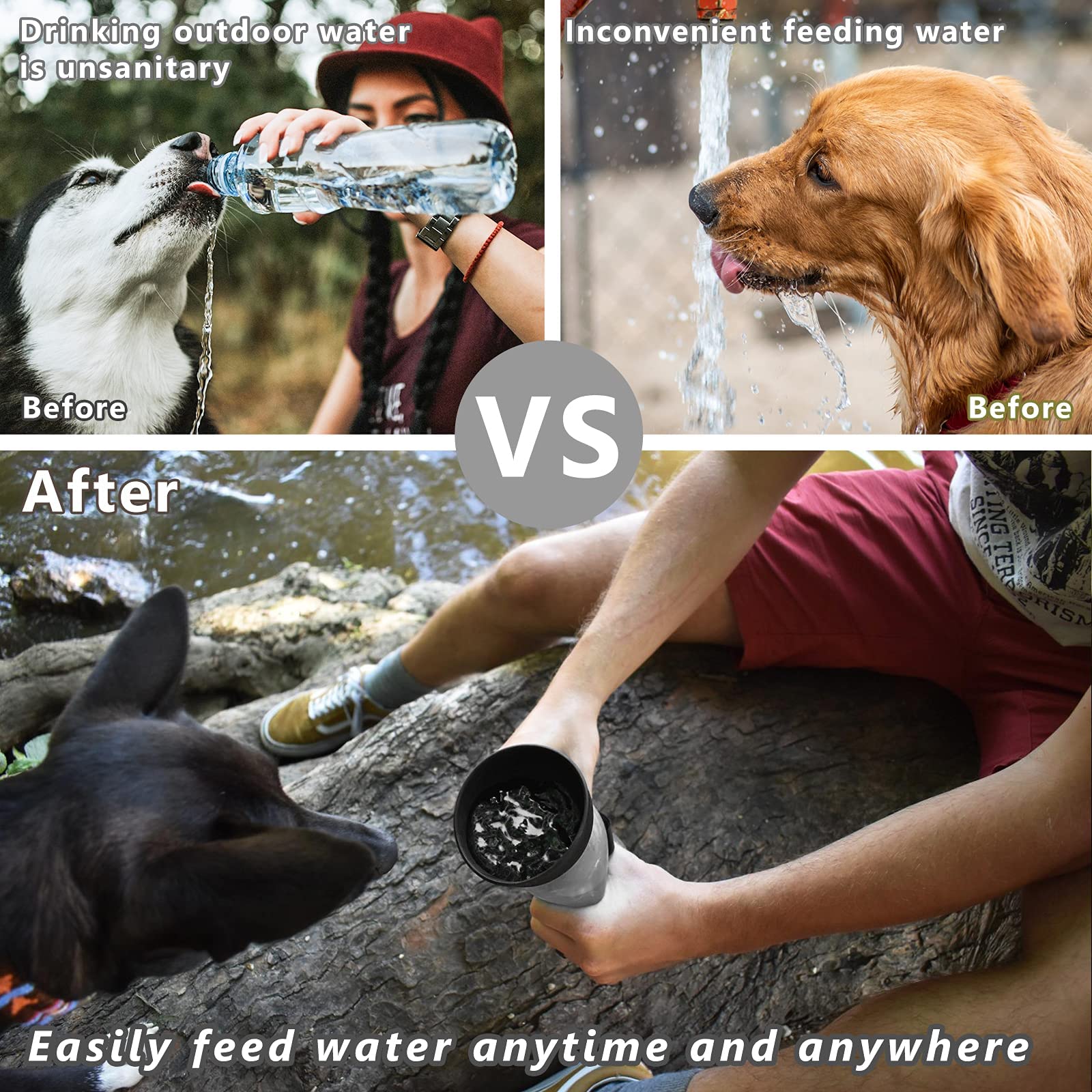 Lesotc Upgraded Dog Water Bottle Foldable, Portable Leak Proof Pet Water Dispenser For Outdoor Walking,Hiking,Travel,Bpa Free,Li