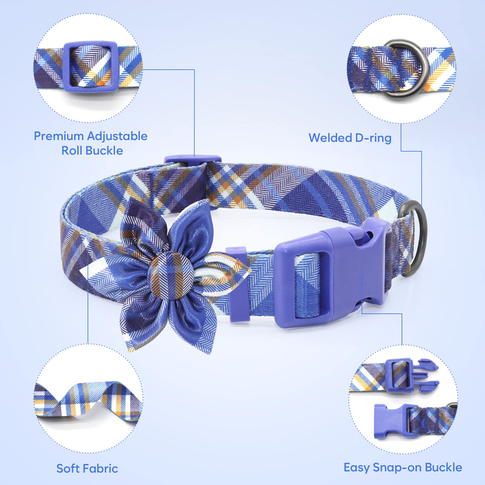 Plaid Boy Dog Collar Floral Male Dog Collars With Flower Bowtie Dog Collar For Cute Boy Male Cats Dogs Spring Summer Dog Collars
