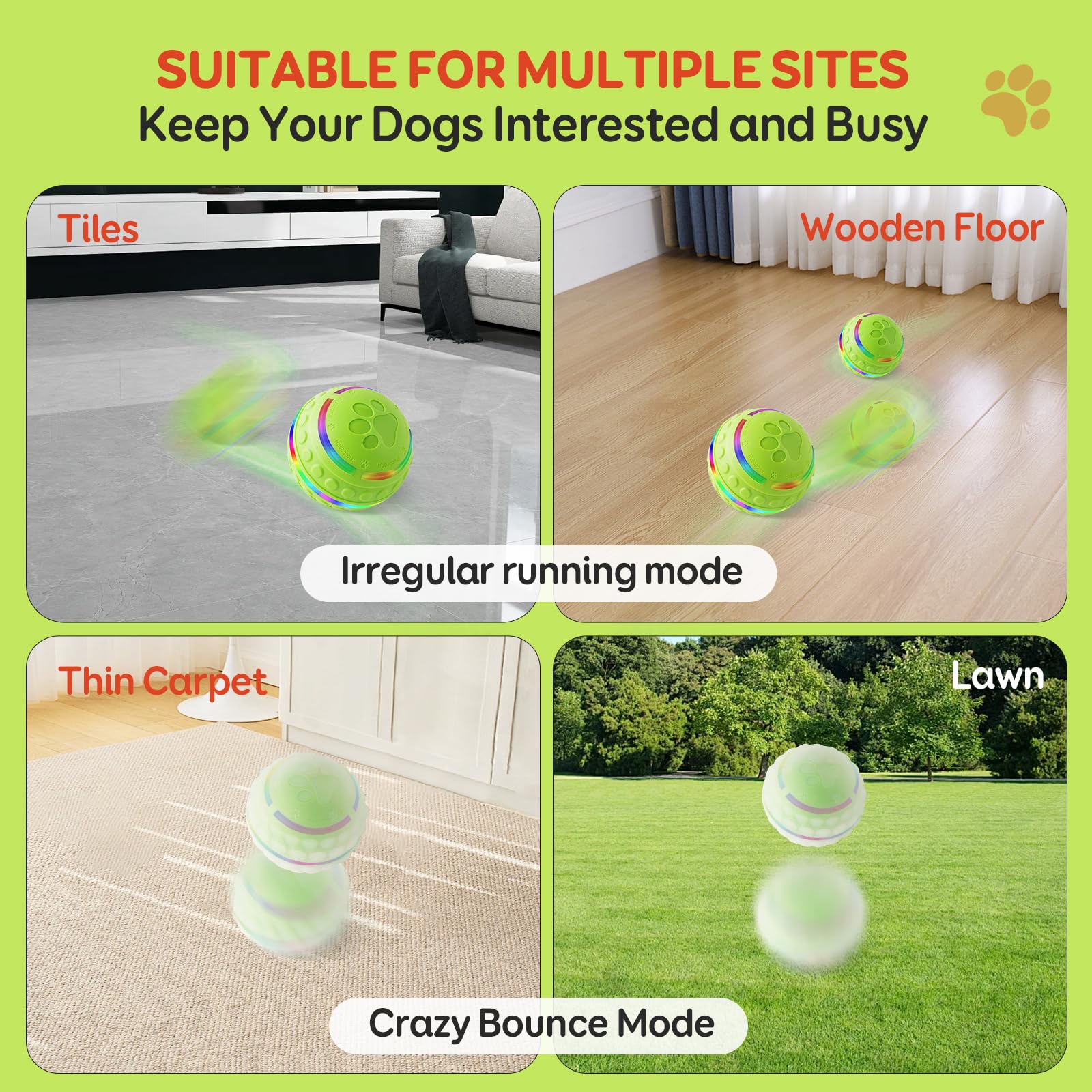 Hubaqonal Interactive Dog Toys Ball For Small & Medium Dogs, Durable Chew Toy For Aggressive Chewers, Automatic Rolling Dog Ball