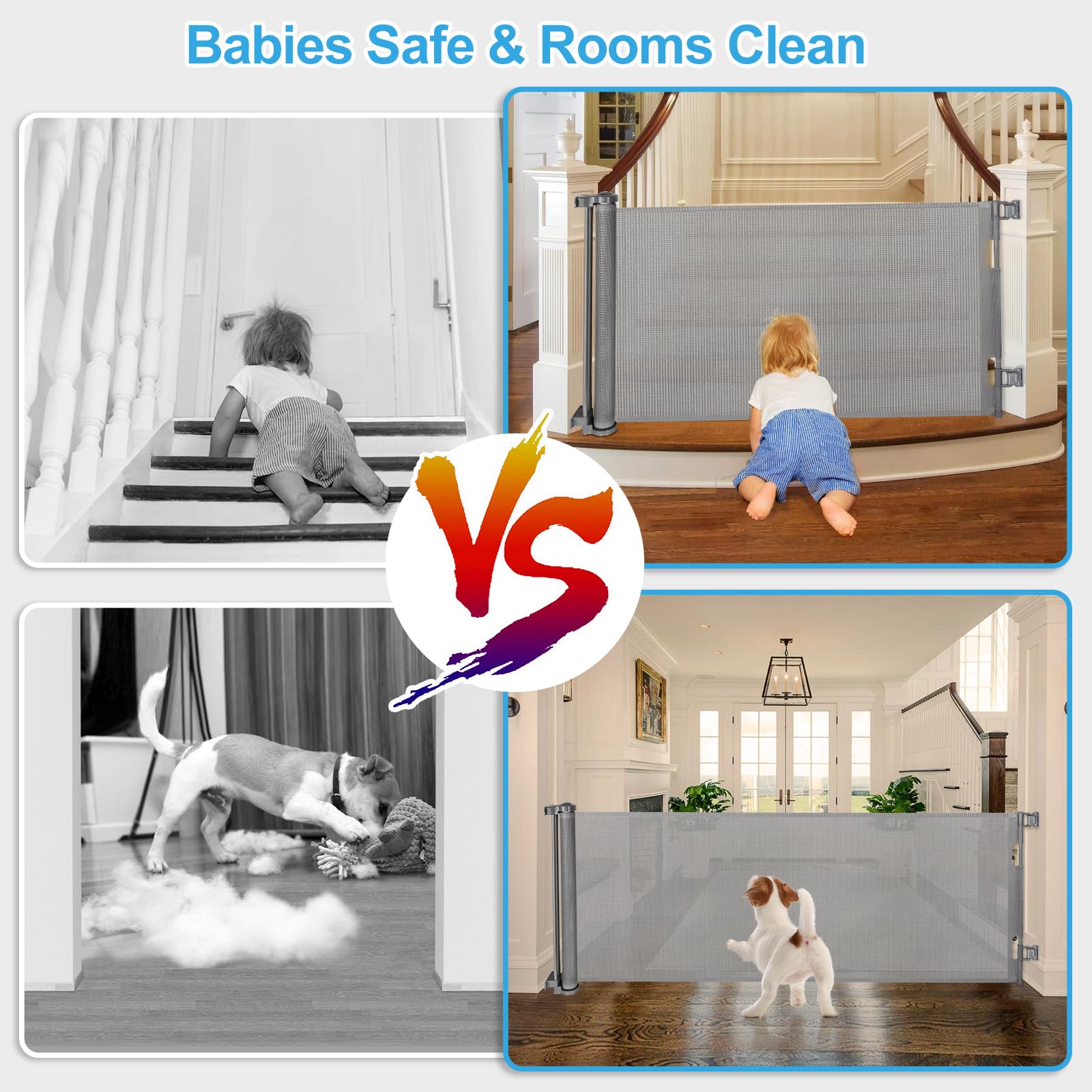 120 inch Retractable Baby Gates, EZIGO Extra Wide Baby Gate for Large Openings Extra Long Baby Gates for Kids or Pets Large Dog