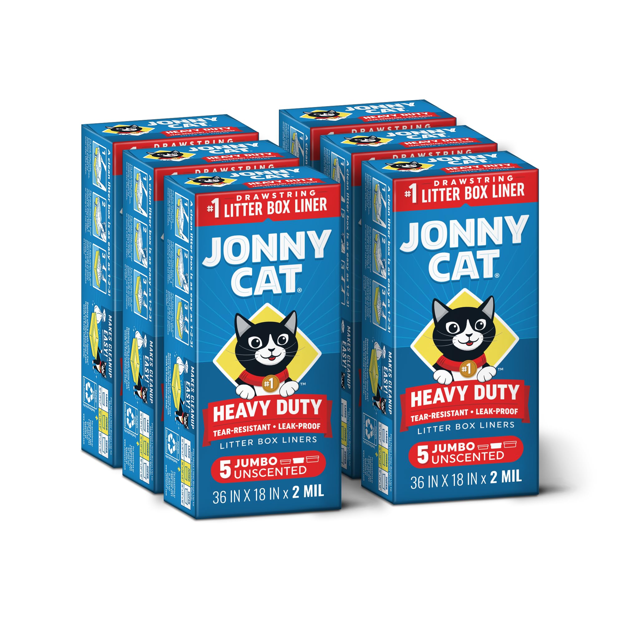 Jonny Cat Litter Box Liners: Heavy Duty - Tear & Leak Resistant - Drawstring Close - Jumbo, 30 Count