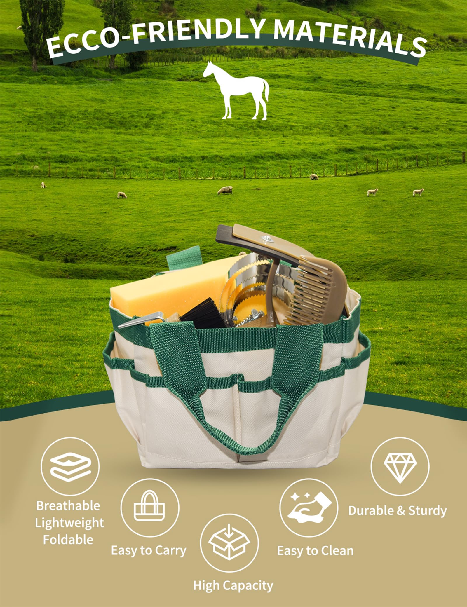 Inoreal Complete 9 Piece Horse Grooming Kit With Tote Bag, Horse Brush Set For Effective Grooming And Bathing, Professional Equi