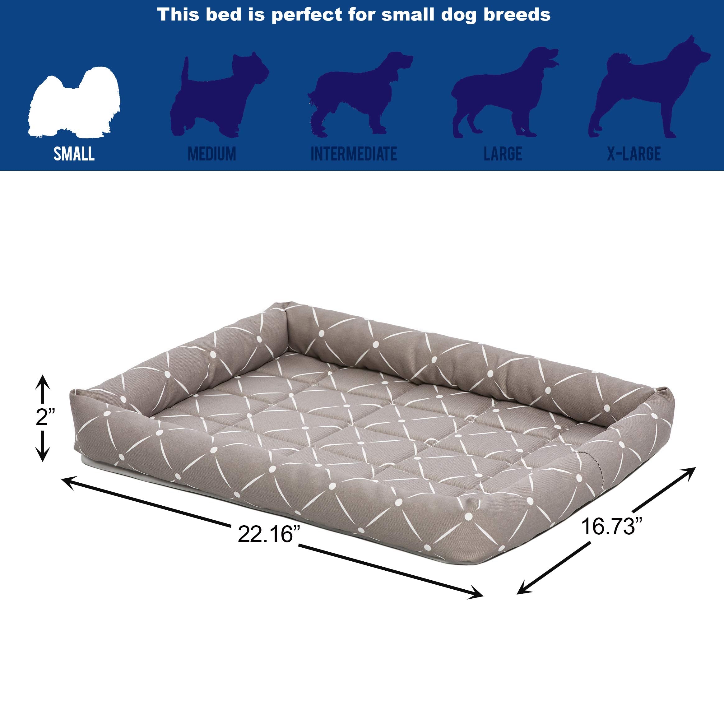 Midwest Homes For Pets 40224-Mrd Quiet Time Couture Ashton Bolster Pet Bed, Small Dog/24, Mushroom & White Diamond Pattern