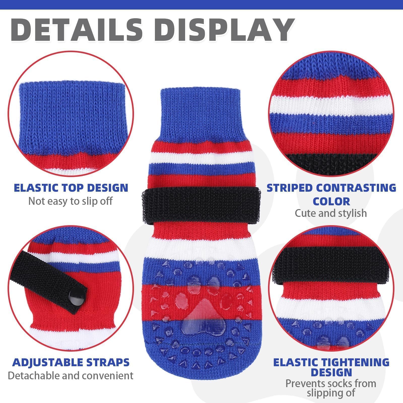 KOOLTAIL Anti Slip Dog Socks for Clod Pavement to Prevent Licking Paws with Grippers, 3 Pairs Paw Protector, Double Sides Stripe