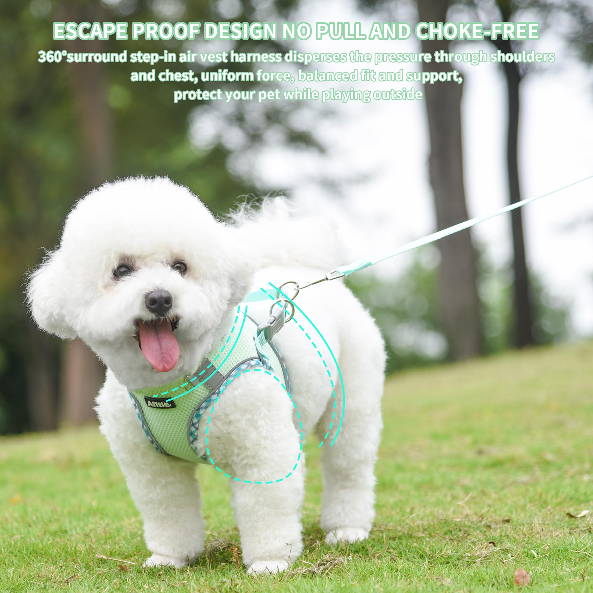 Aiitle Small Dog Harness - Breathable Double-Layer Jacquard No-Choke Vest, Durable Anti-Tear Fabric With Reflective Trim - Perfe