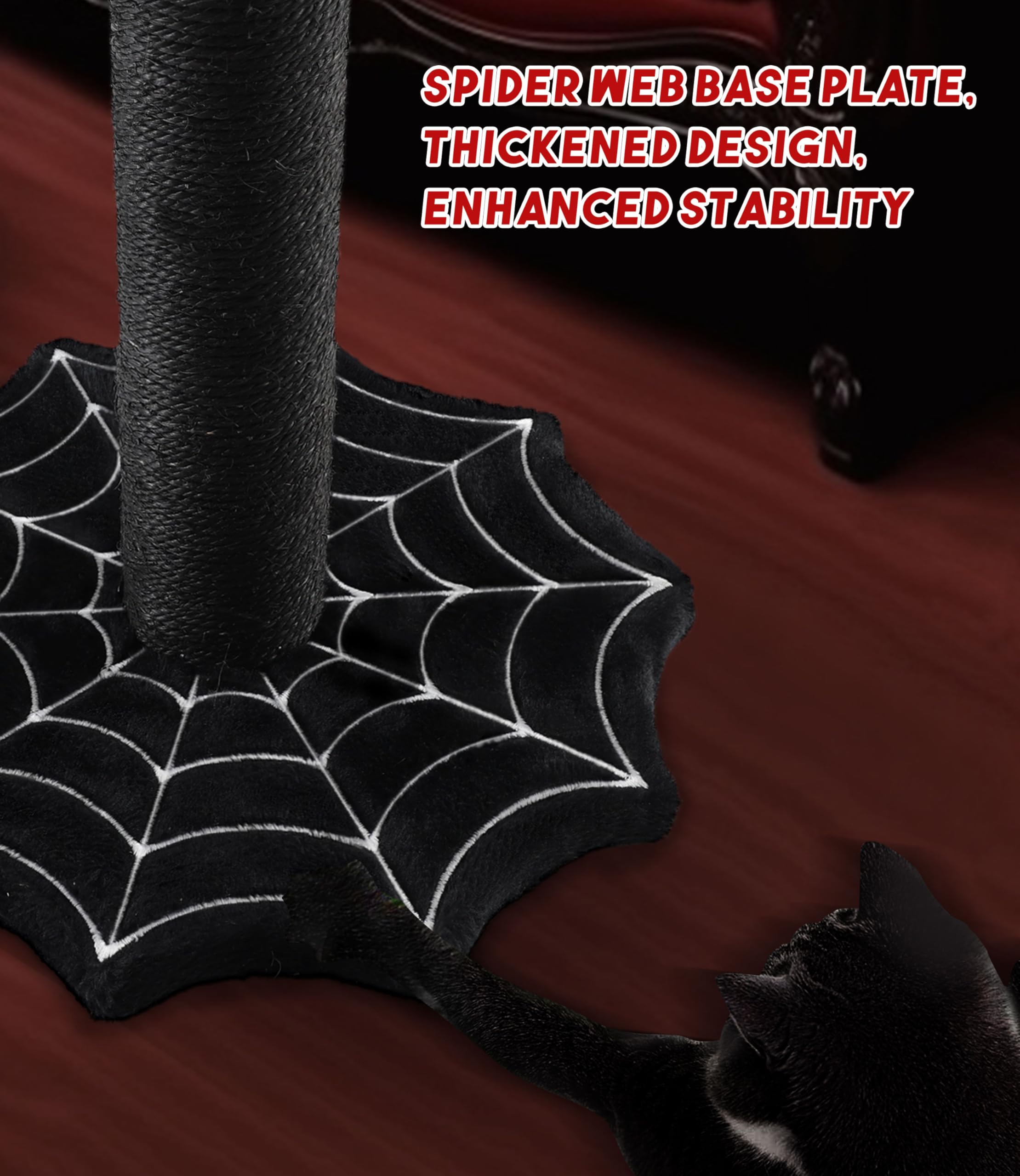 Puzzlepaw Gothic Cat Scratching Post With Spider Dangling Toys For Indoor Cats, Halloween Spooky Cat Scratcher,Activity Cat Play