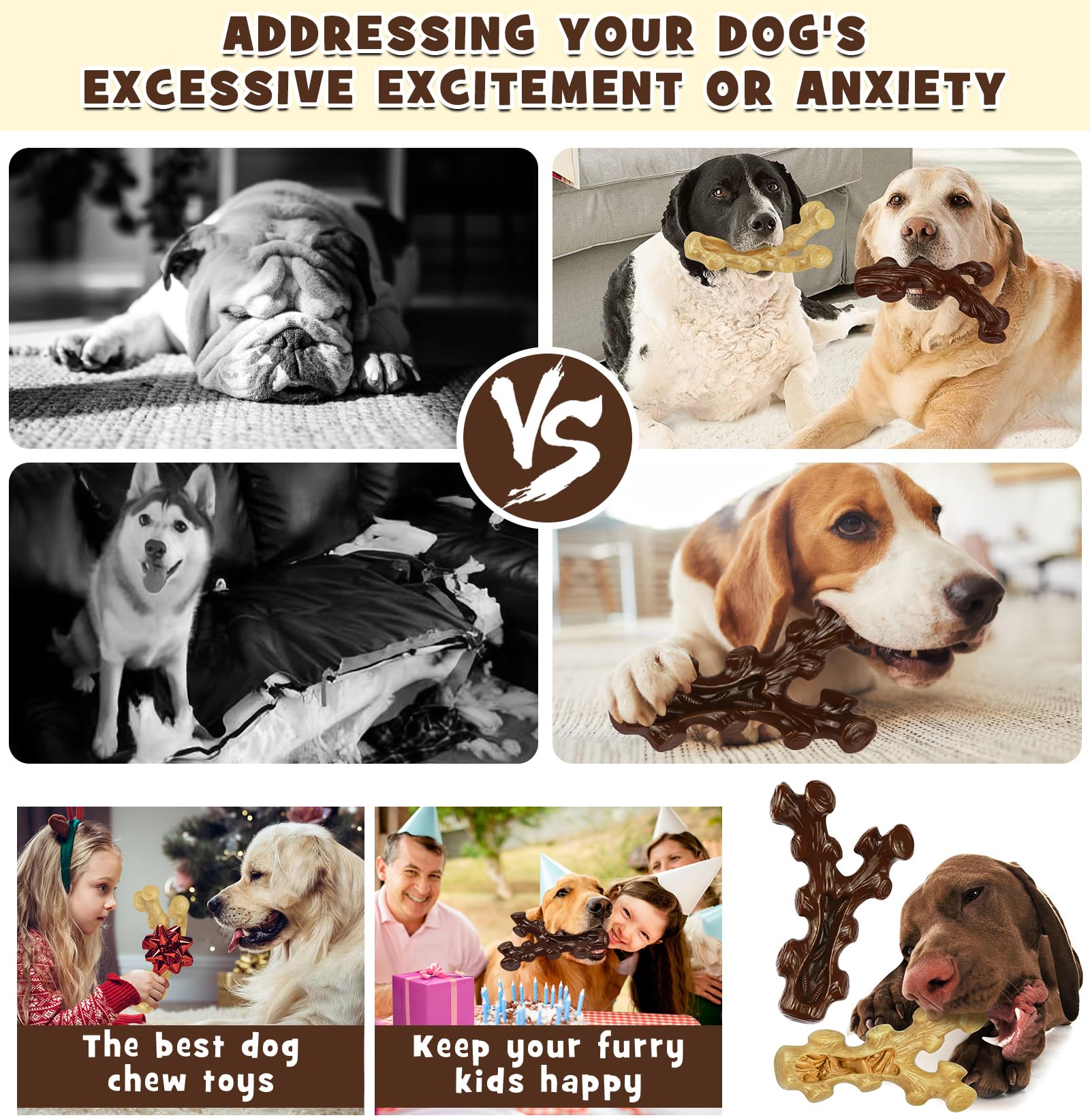 Sihrmiu 2 Pack Dog Chew Toys For Aggressive Chewers,Boredom And Stimulating Best Dog Toys For Medium/Large Breed,Tough Almost Indestructible Dog Bones For Teeth Cleaning And Training