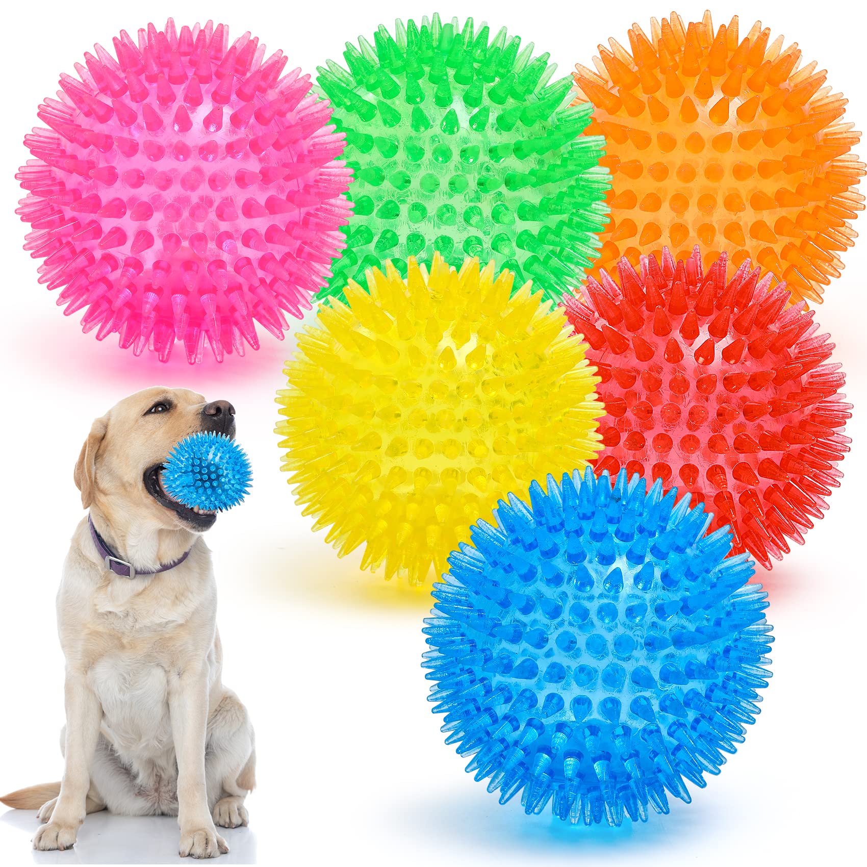 VITEVER 3.5    Squeaky Dog Toy Balls (6 Colors) Puppy Chew Toys for Teething, BPA Free Non-Toxic, Spikey Dog Balls for Medium, L