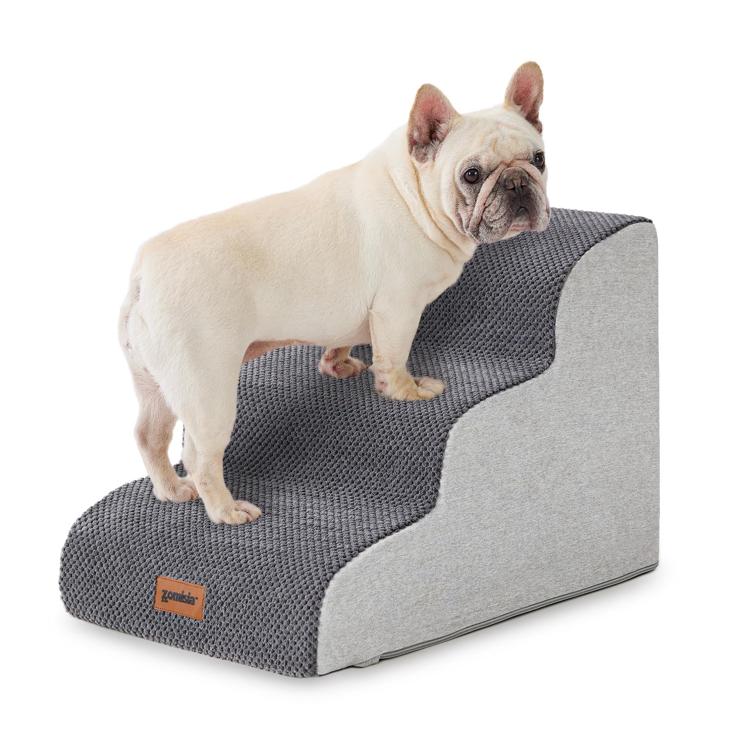 Zomisia Pet Stairs For Small Dogs 15.7'' H - Dog Stairs For Couch And Bed, 35D Foam Dog Steps Ramp With Non-Slip Bottom Grey, 3 