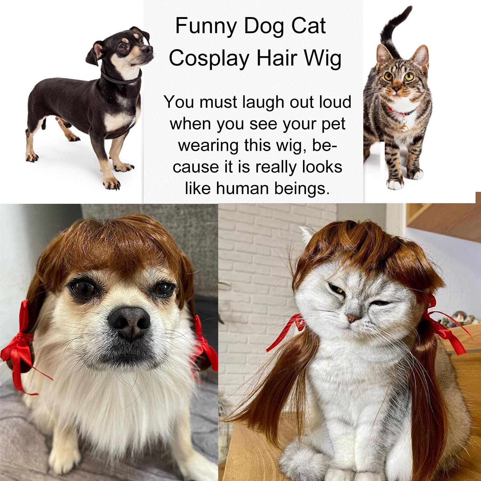 Funny Dog Wig Pet Costumes, Kediciz Cat Costume Synthetic Hairpiece Cosplay Wigs, Headwear For Halloween Christmas Festivals Par