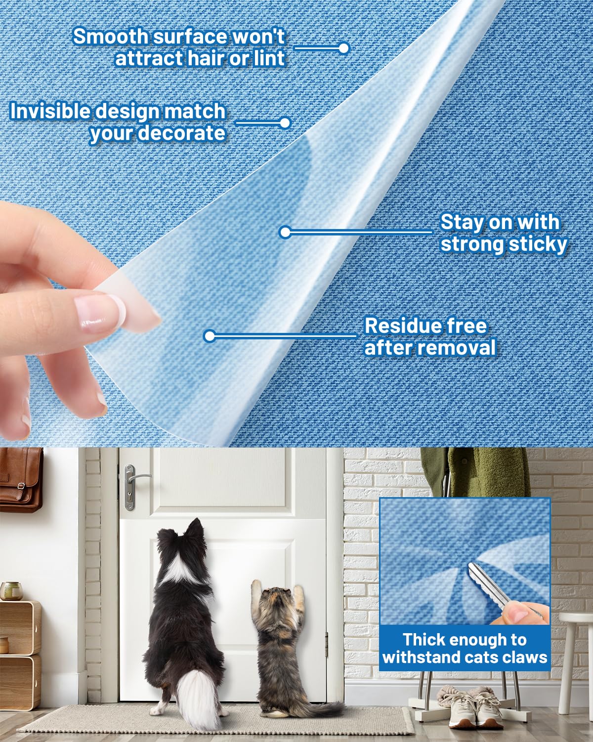 Vokvaktak Anti Cat Scratch Furniture Protector,Clear Self-Adhesive Furniture Protectors for Apply Scratching Deterrent and Shiel