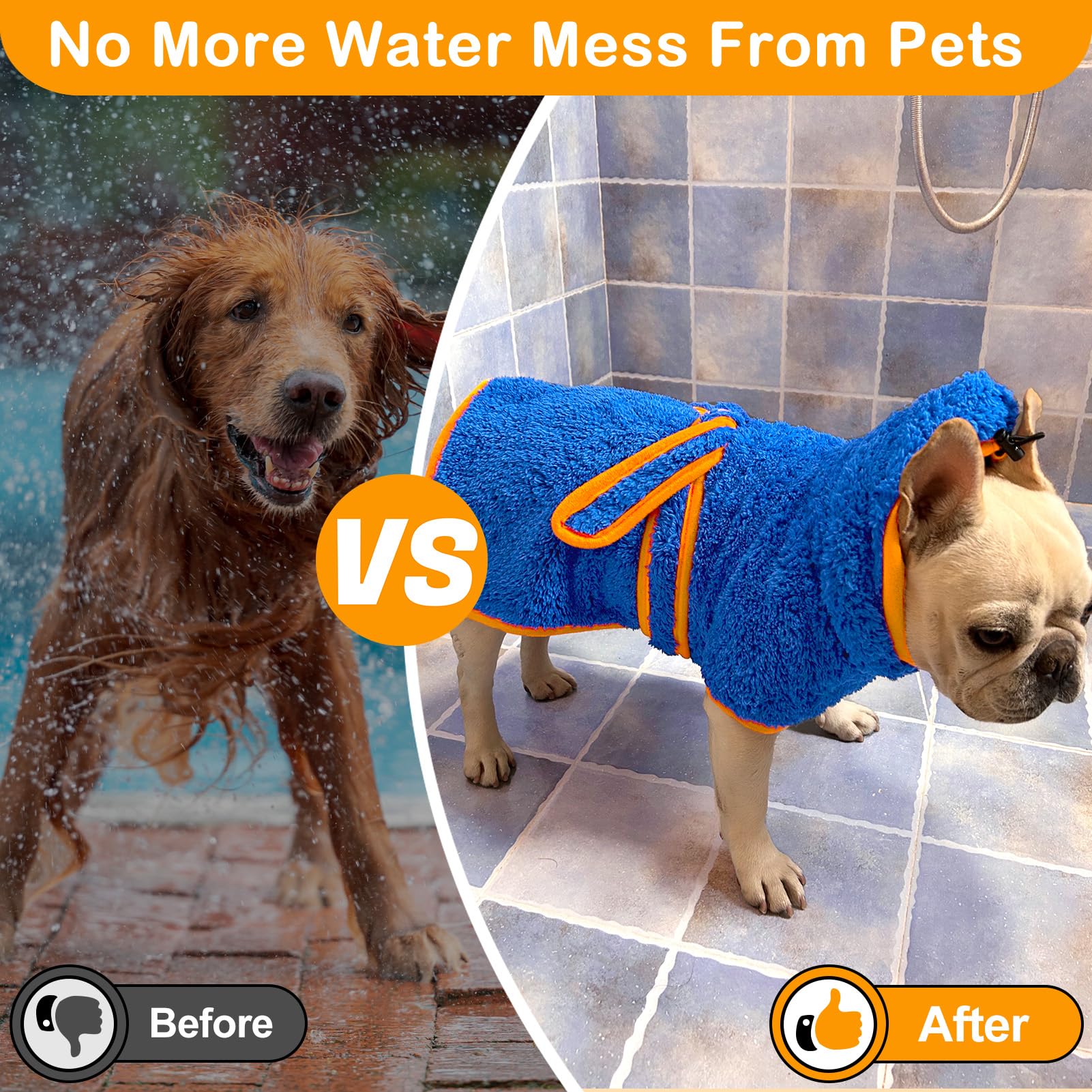 Bienbee Soft Dog Bathrobe,Super Absorbent & Quick-Drying Dog Robe With Hood, Cozy Drying Coat For After Bath, Blue Xxl