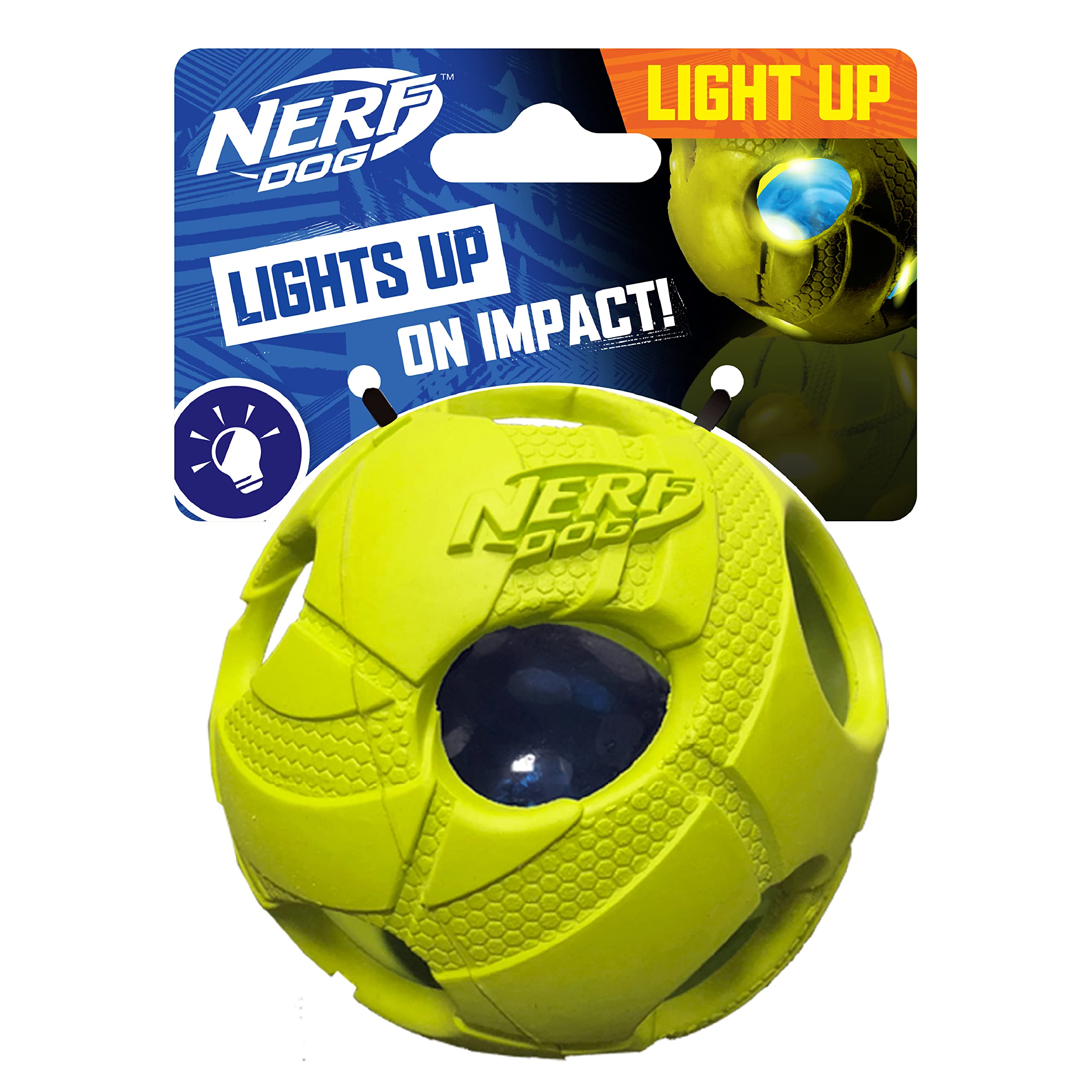 Nerf Dog Bash Ball Dog Toy with Interactive LED, Lightweight, Durable and Water Resistant, 3.5 Inches, for Medium/Large Breeds, 