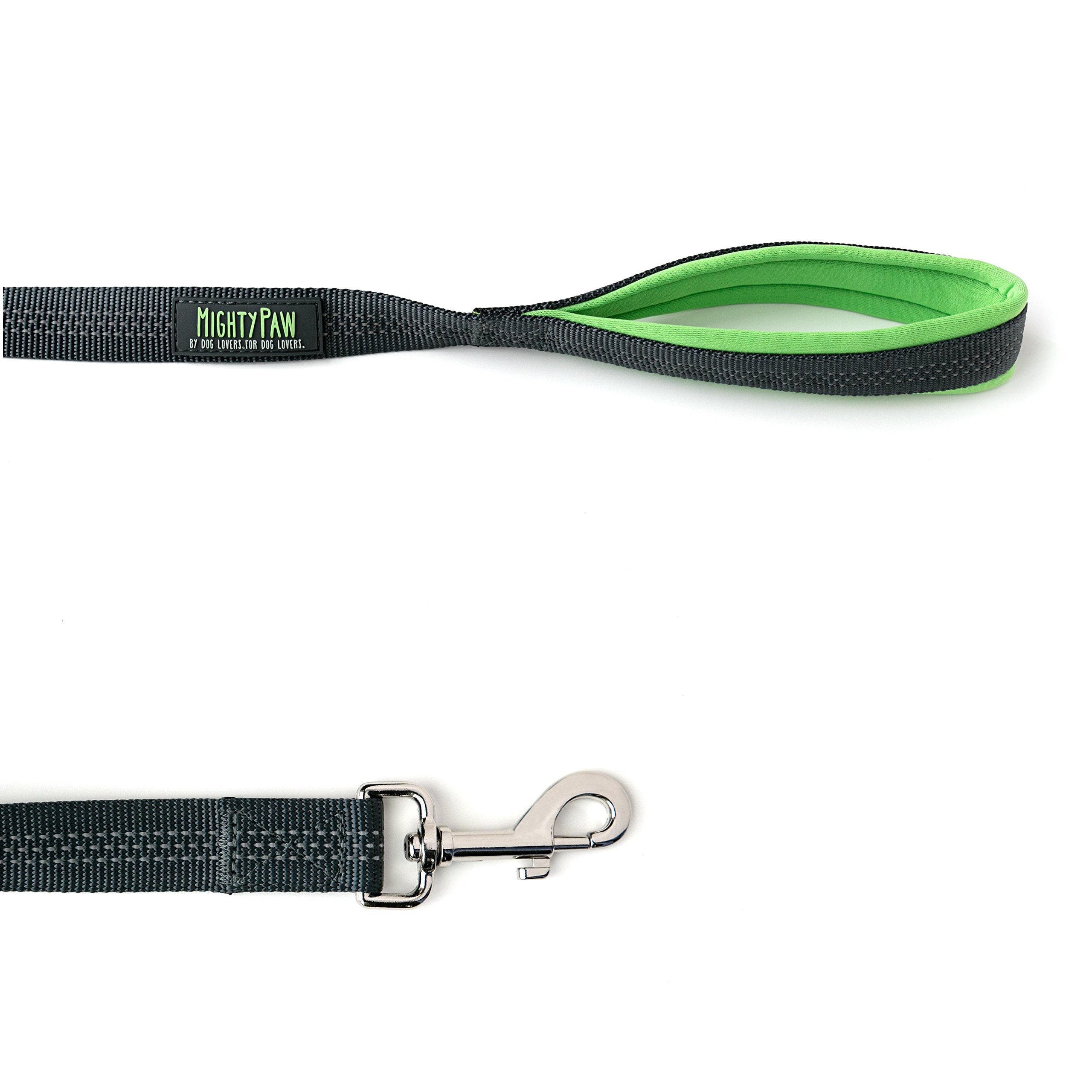 Mighty Paw Dual Handle Dog Leash - Reflective Lead With Two Handles - Dual Dog Leash Long - 2 Handle Dog Lead - Dog Leash With Traffic Loop Dog Leash 6 Foot (Grey/Green)