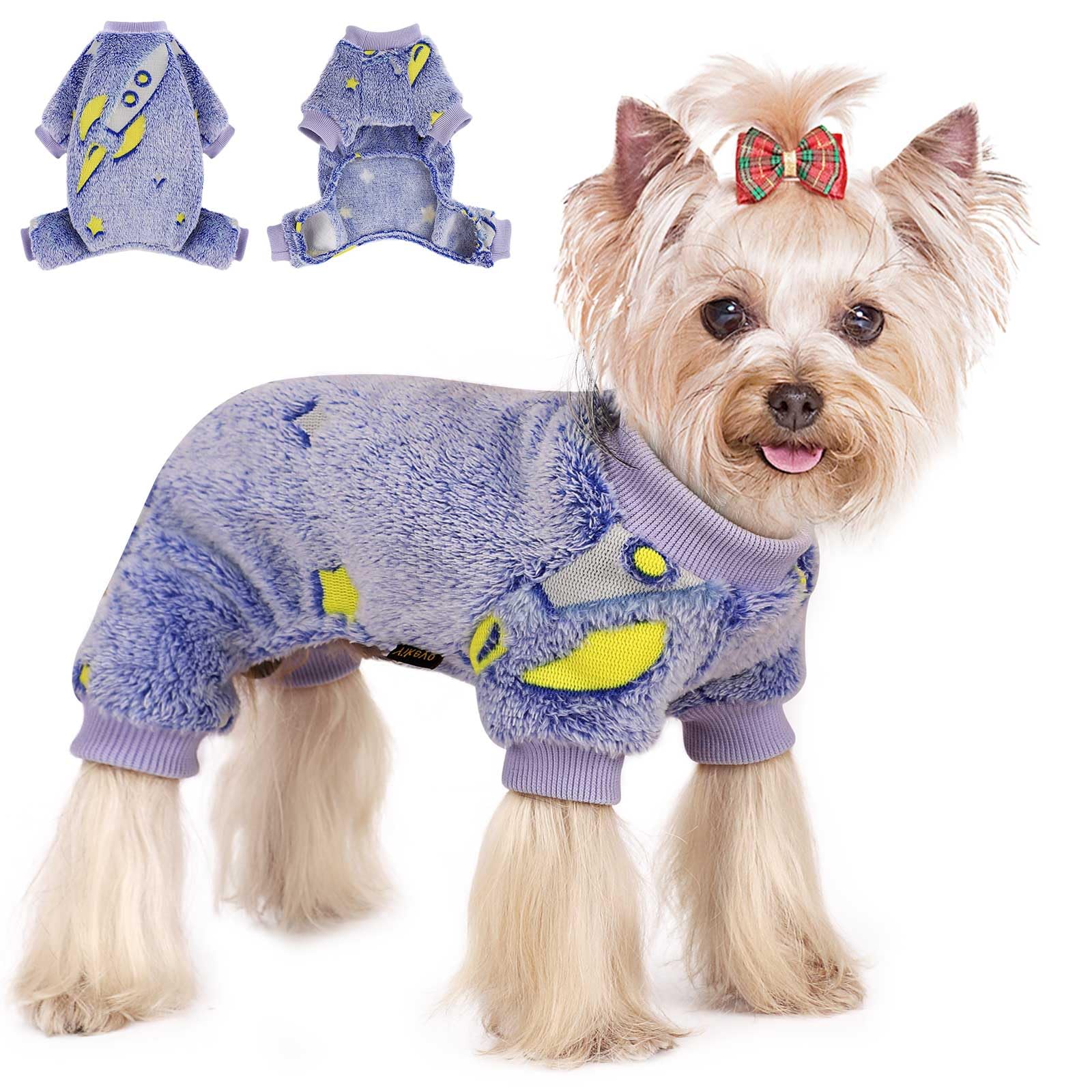 Sebaoyu Dog Pajamas For Small Dogs, Glow In Dark Tie Dye Unicorn Sweater, Super Soft Velvet Material Chihuahua Yorkie Tiny Cloth
