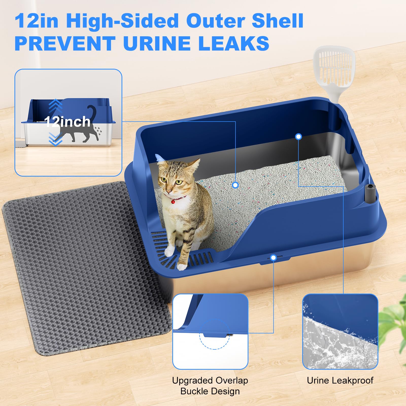 Stainless Steel Cat Litter Box With Lid, Xl Extra Large Metal Litter Box For Big Cats With High Sided, Anti-Urine Leakage,Odor-F