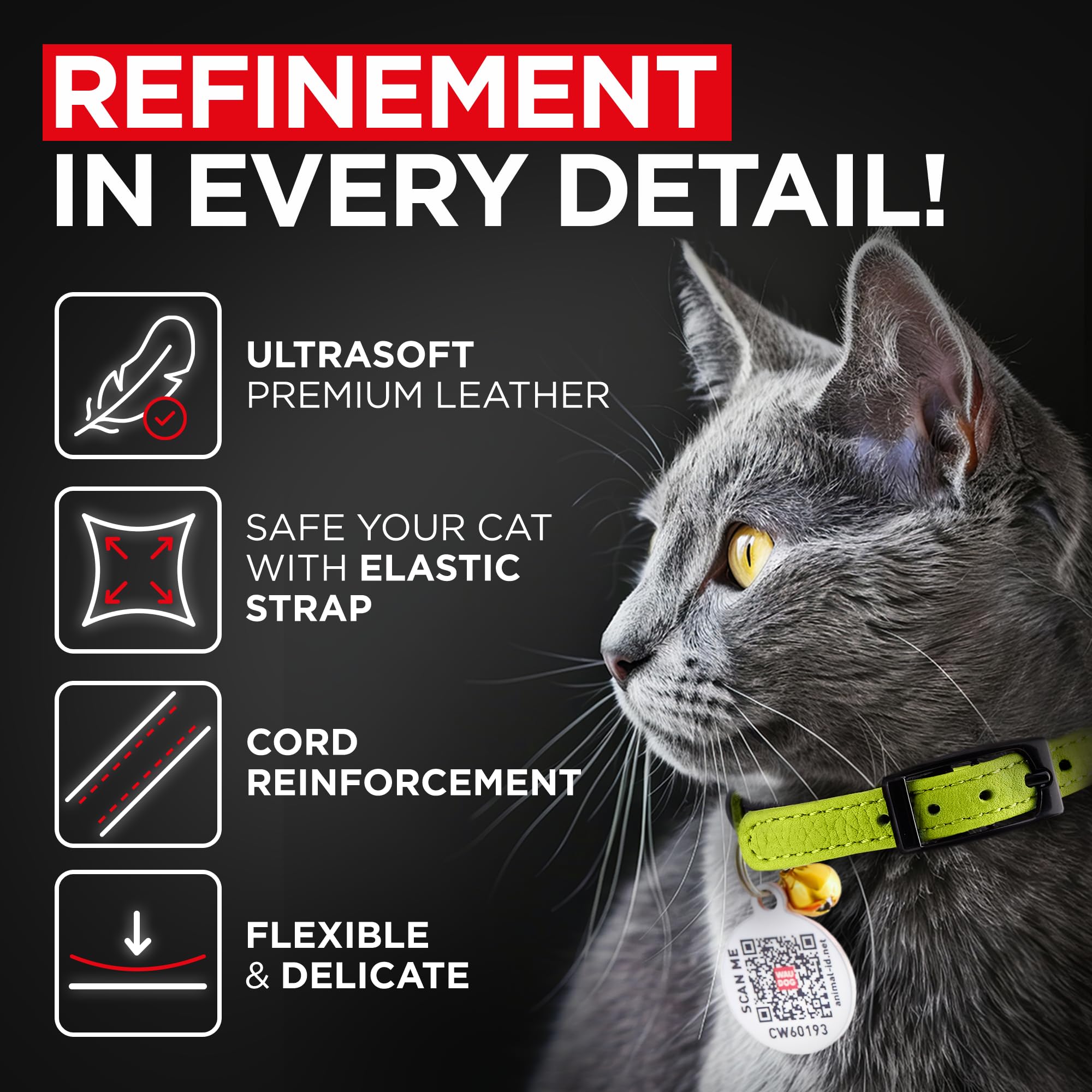 Leather Cat Collar With Bell And Safety Elastic Strap Breakaway Alternative For Small & Large Kittens, Stylish Pet Leather Colla