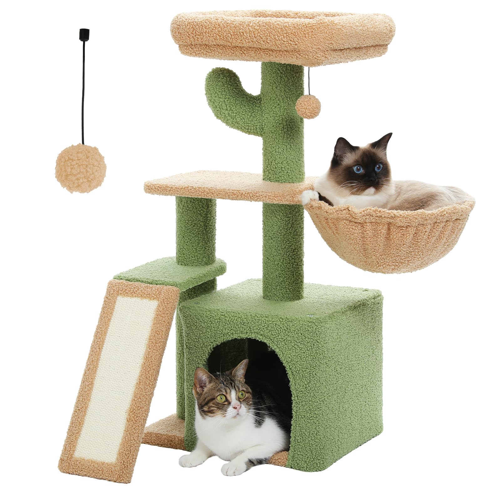 Petepela Cactus Cat Tree For Indoor Cats, 32'' Small Cat Tower Cat Condo With Sisal Scratching Ramp, Cozy Hammock And Removable 