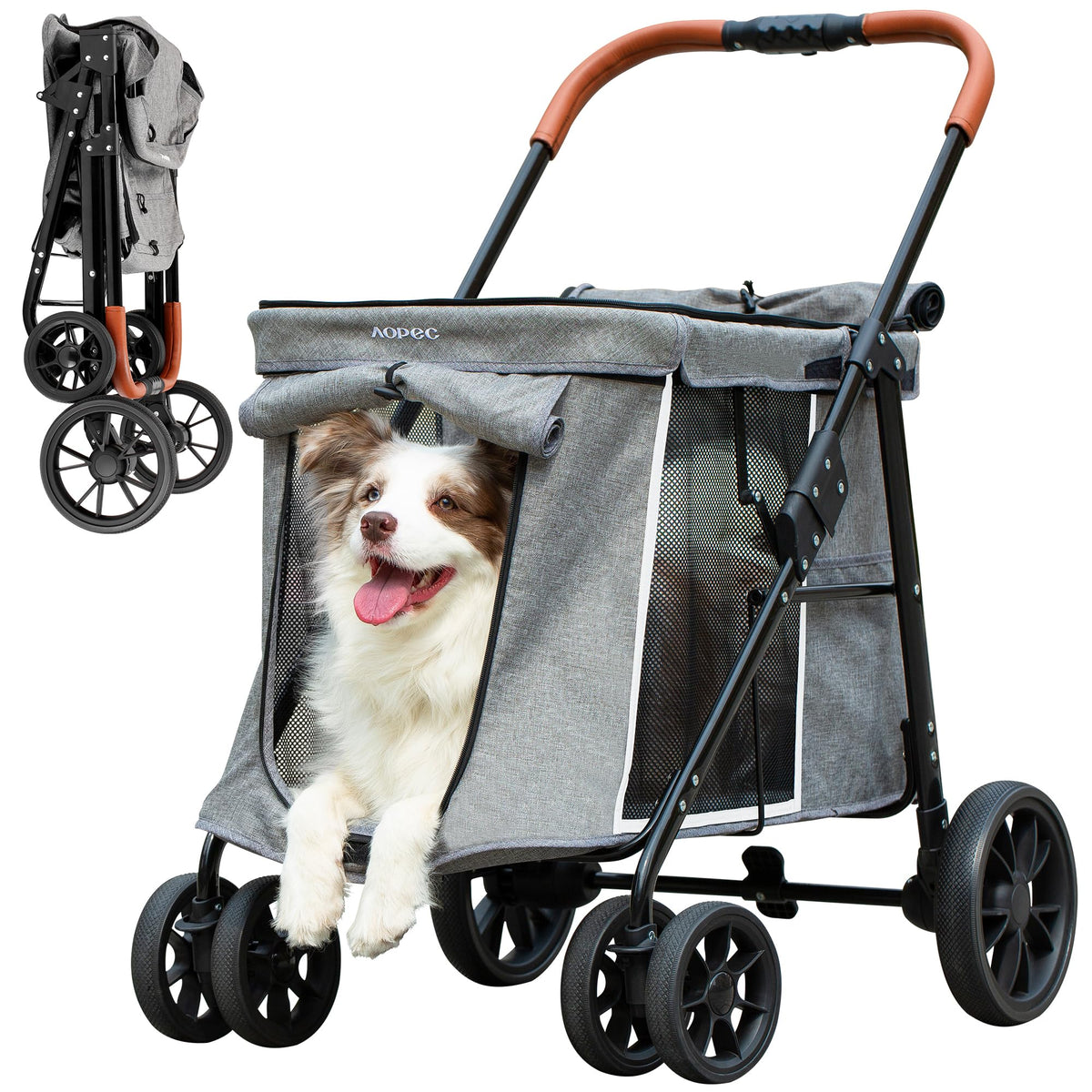 AOPEC Medium Dog Stroller, Dual Entry One-Touch Folding,Small and ...