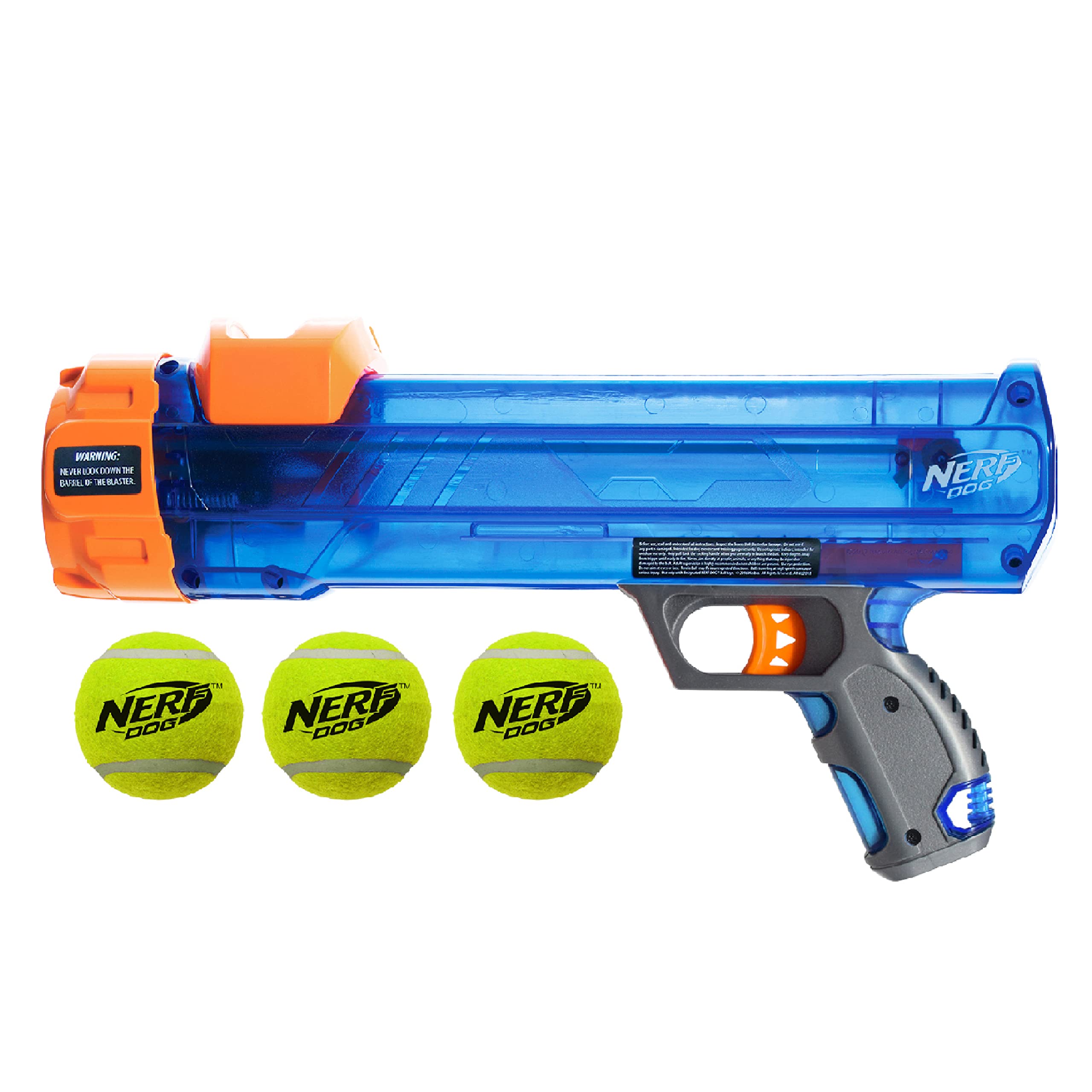 Nerf Dog Tennis Ball Blaster Dog Toy,12 Inch Translucent Blaster with 3 Balls