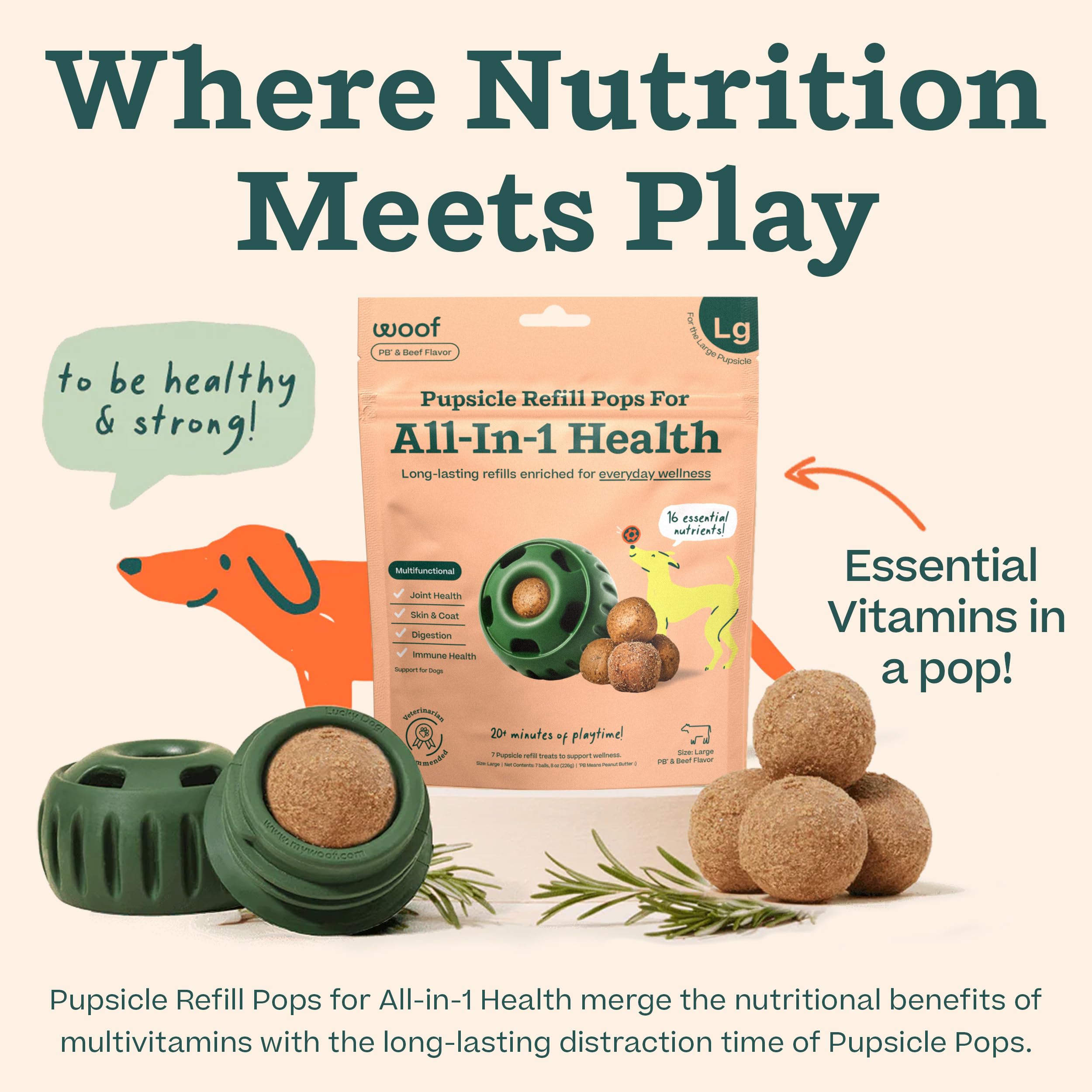 WOOF Pupsicle Refill Pops for All-in-1 Health - Long-Lasting Multivitamin Refills for The Pupsicle Toy - with Vitamins A, B, D,