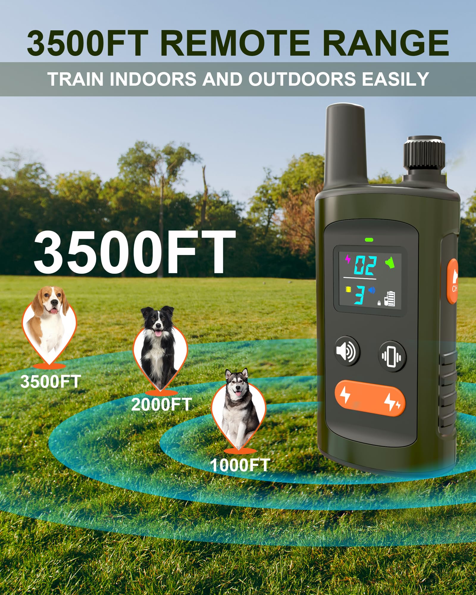 Dog Training Collar With Remote Control, 3500Ft Dog Shock Collar For Small Medium Large Dogs, Ipx7 Waterproof, 4 Training Modes,